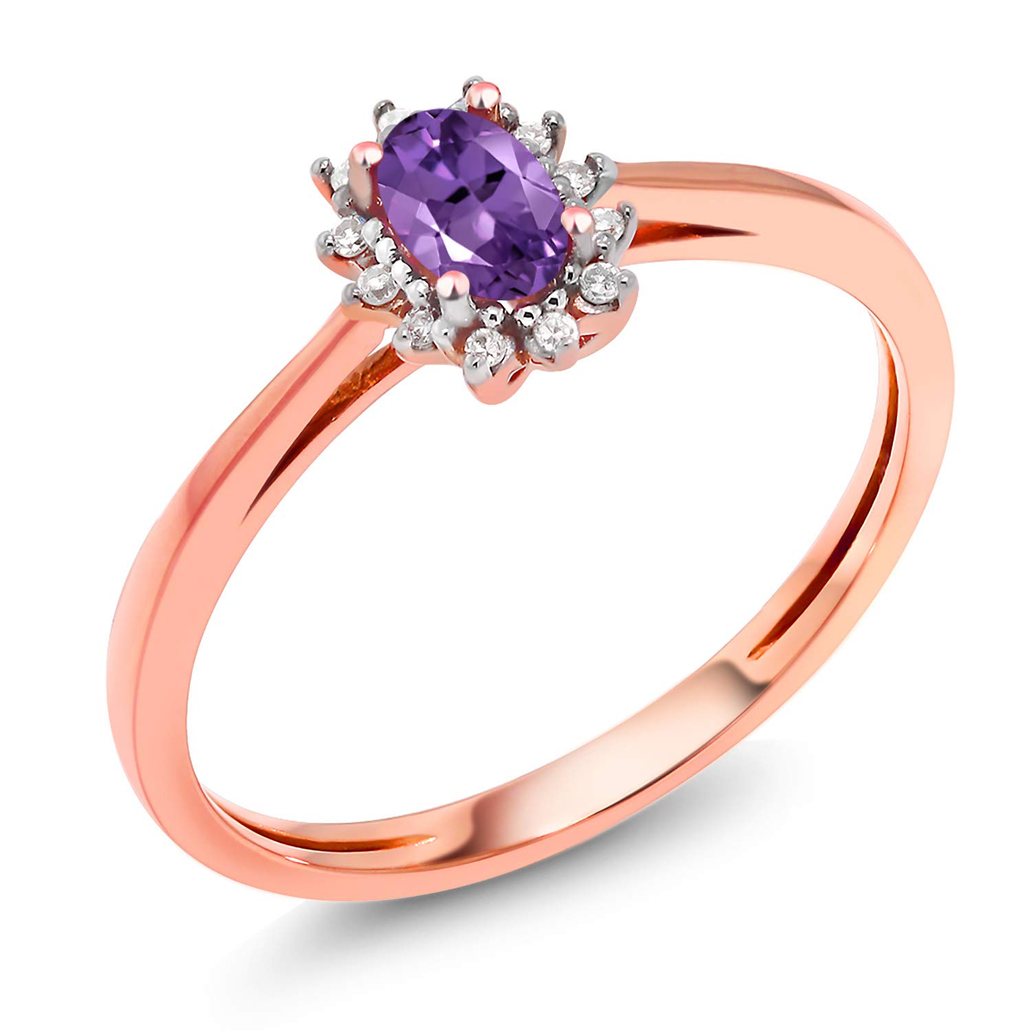 0.28 Ct Oval Purple Amethyst & White Diamond 18K Rose Gold Ring for Women - Elegant Gemstone Jewelry for Engagement, Anniversary & Special Occasions