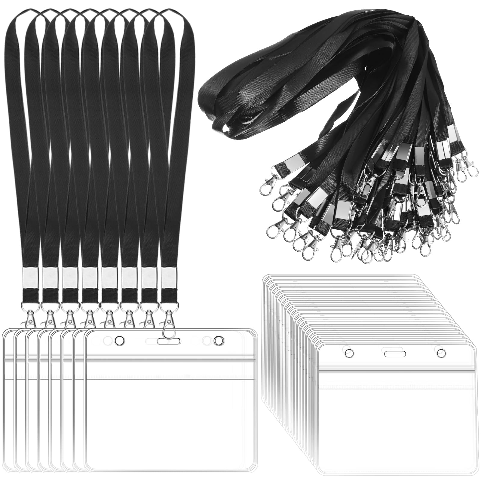 Shappy 100pcs Clear ID Badge Holders with Lanyard - 3x4 Inch Black Name Tags for Teachers, Nurses & Volunteers - Office & Event Use