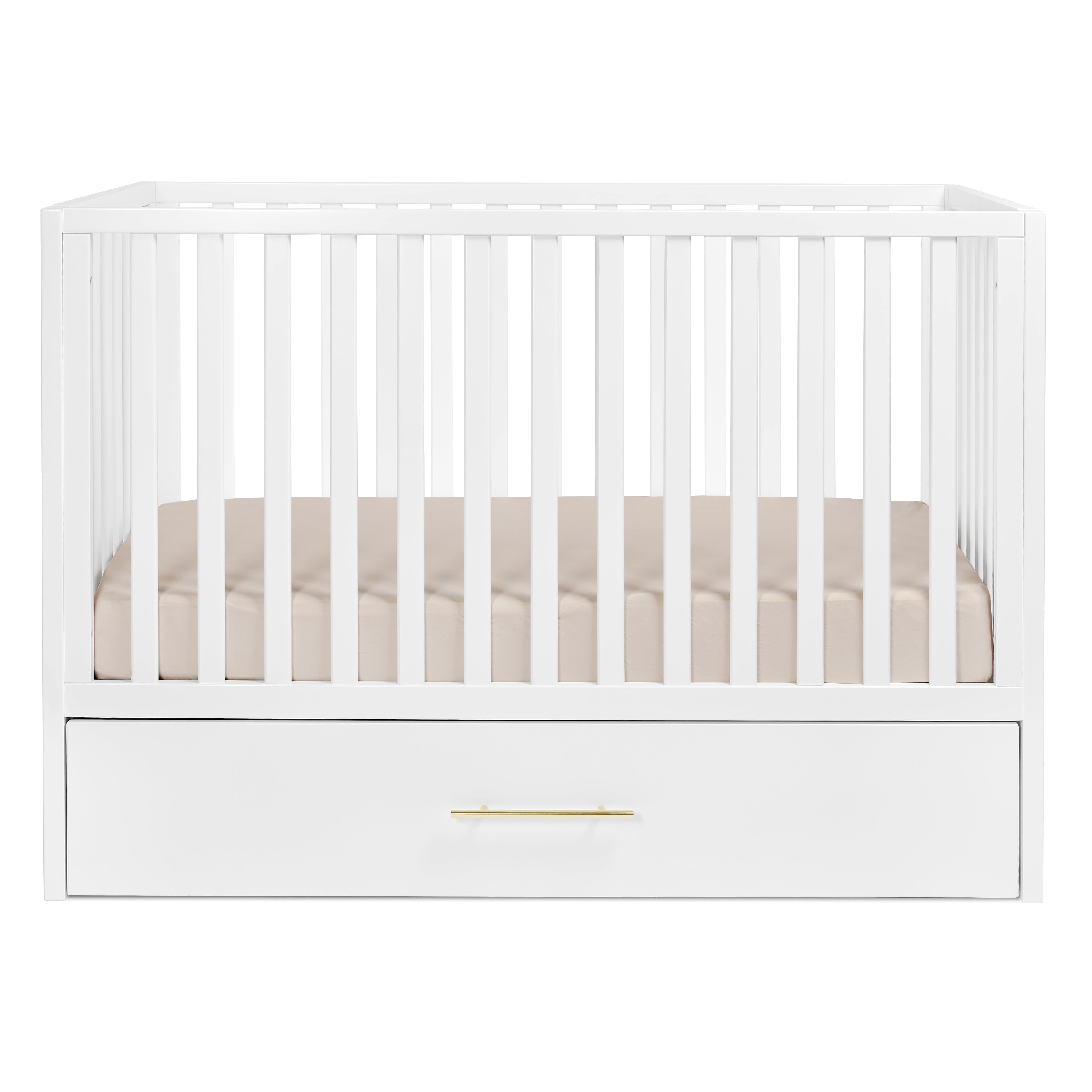 Hush Crib with Trundle - Gold Handle Convertible Baby Crib for Nursery - Perfect for Small Spaces & Shared Rooms