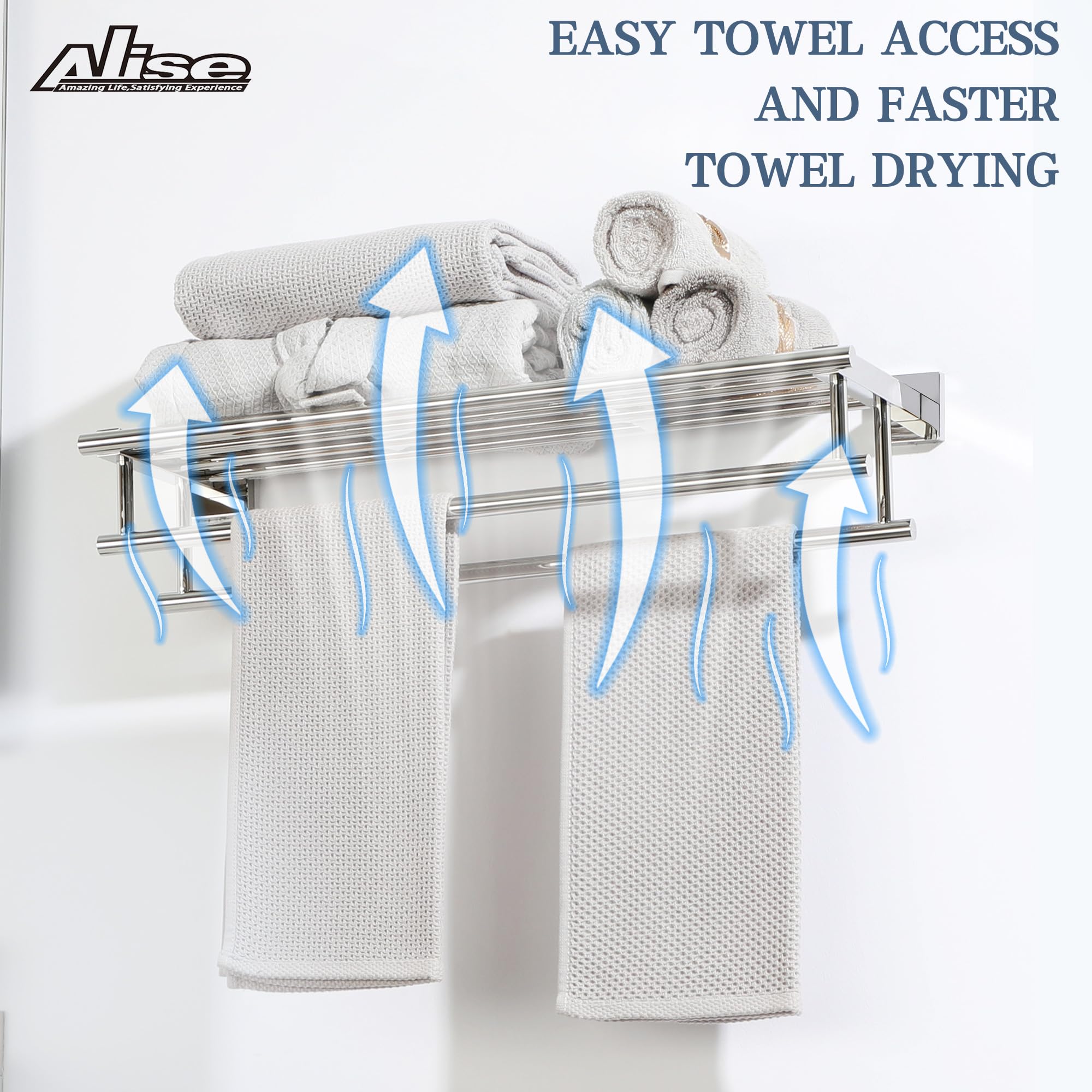 Stainless Steel Towel Rack 24 Inch - Double Towel Bars Wall Mounted Bathroom Organizer, SUS 304 Polished Chrome Towel Holder for Lavatory & Shower - Perfect for Spa, Hotel & Home Bathroom Storage