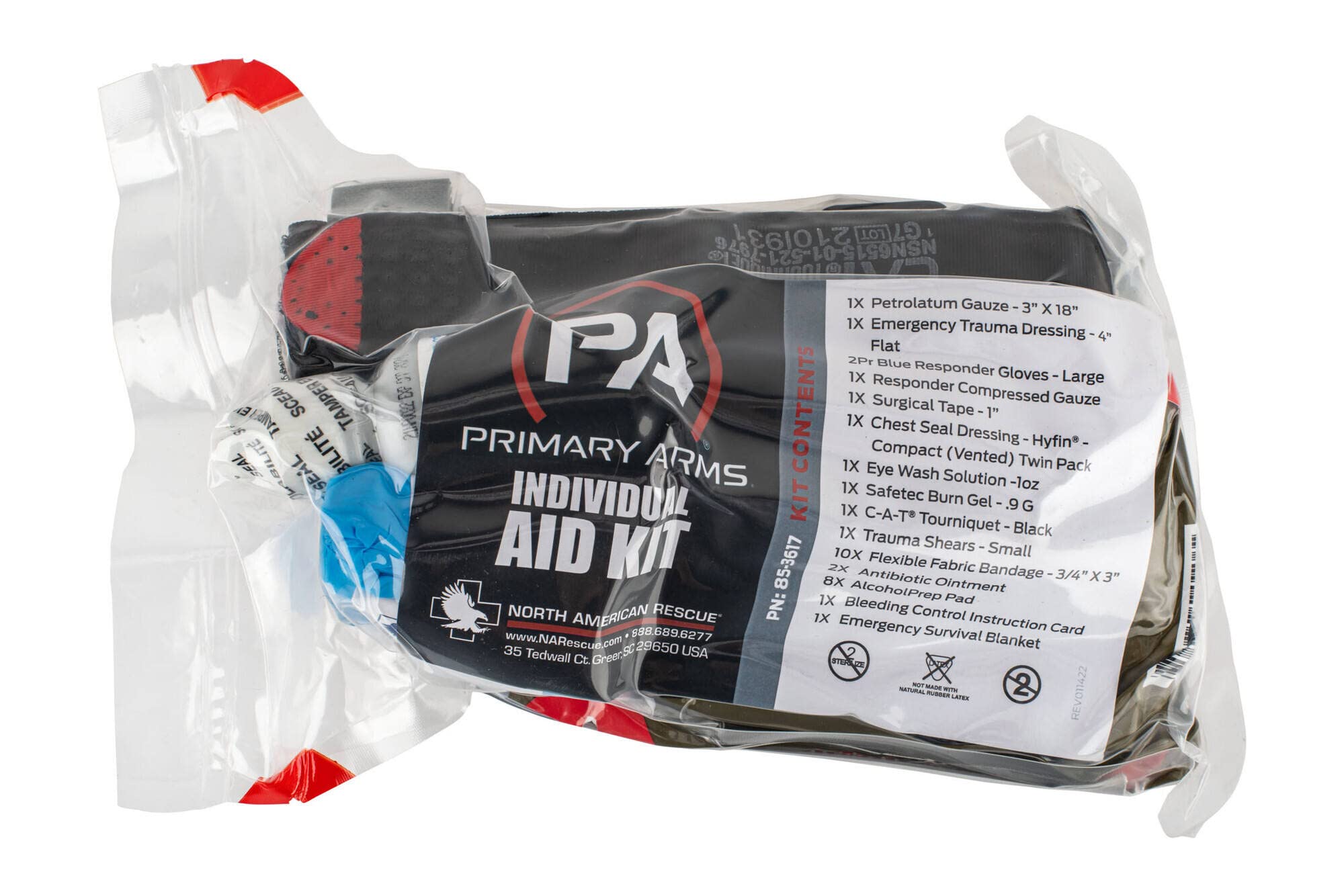 Primary Arms Individual First Aid Kit Refill with CAT Tourniquet - Emergency Trauma Medical Supplies for Outdoor, Hiking, Camping & Survival Situations