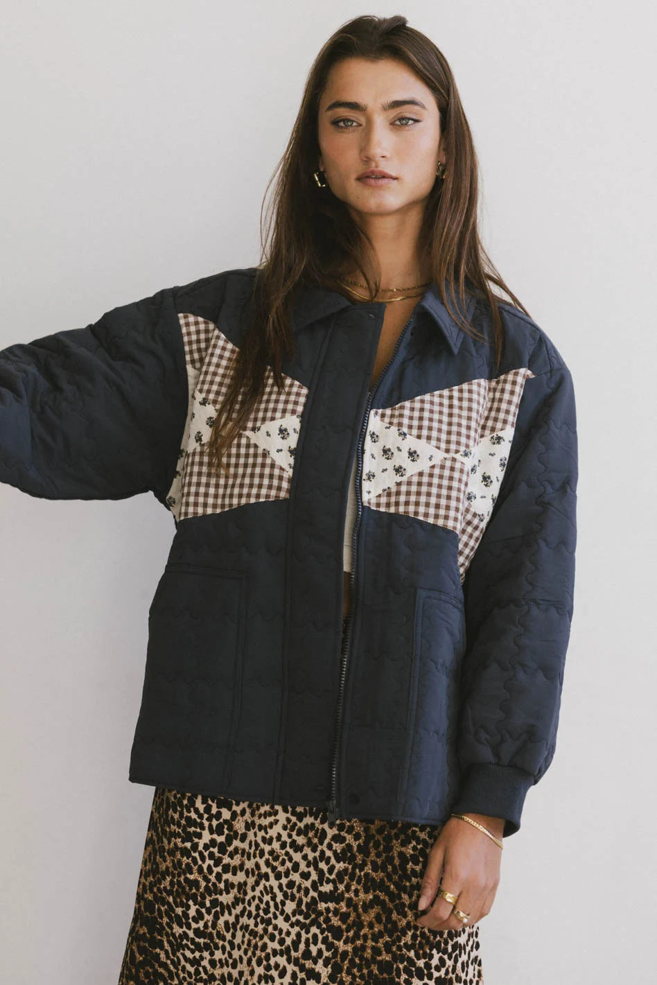 Karlie Quilted Jacket for Women - Navy Blue Lightweight Puffer Coat with Stand Collar | Perfect for Fall, Winter & Outdoor Activities