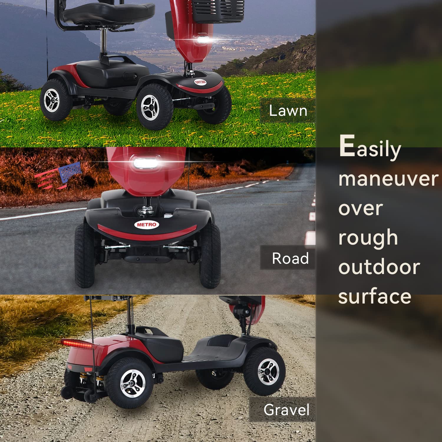 Lightweight Folding Electric Mobility Scooter for Seniors & Adults - 300LBS Capacity, USB Charging Port, Windshield (Red) | Perfect for Outdoor Travel, Shopping & Medical Needs