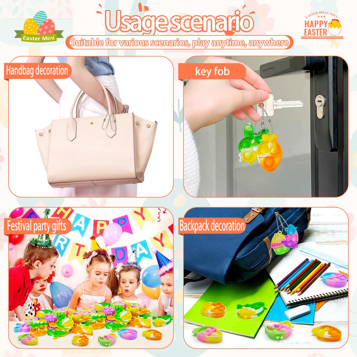 24-Piece Easter Pop Purse Fidget Toy Pack with Keychains - Stress Relief Sensory Toys for Kids & Adults - Perfect for Party Favors, Goodie Bags, Easter Basket Stuffers, Classroom Rewards and Anxiety Relief