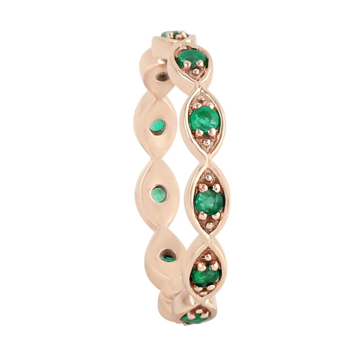 14K Rose Gold Prong Set Emerald Gemstone Designer Band Ring for Women - Elegant Wedding, Engagement & Anniversary Jewelry Gift