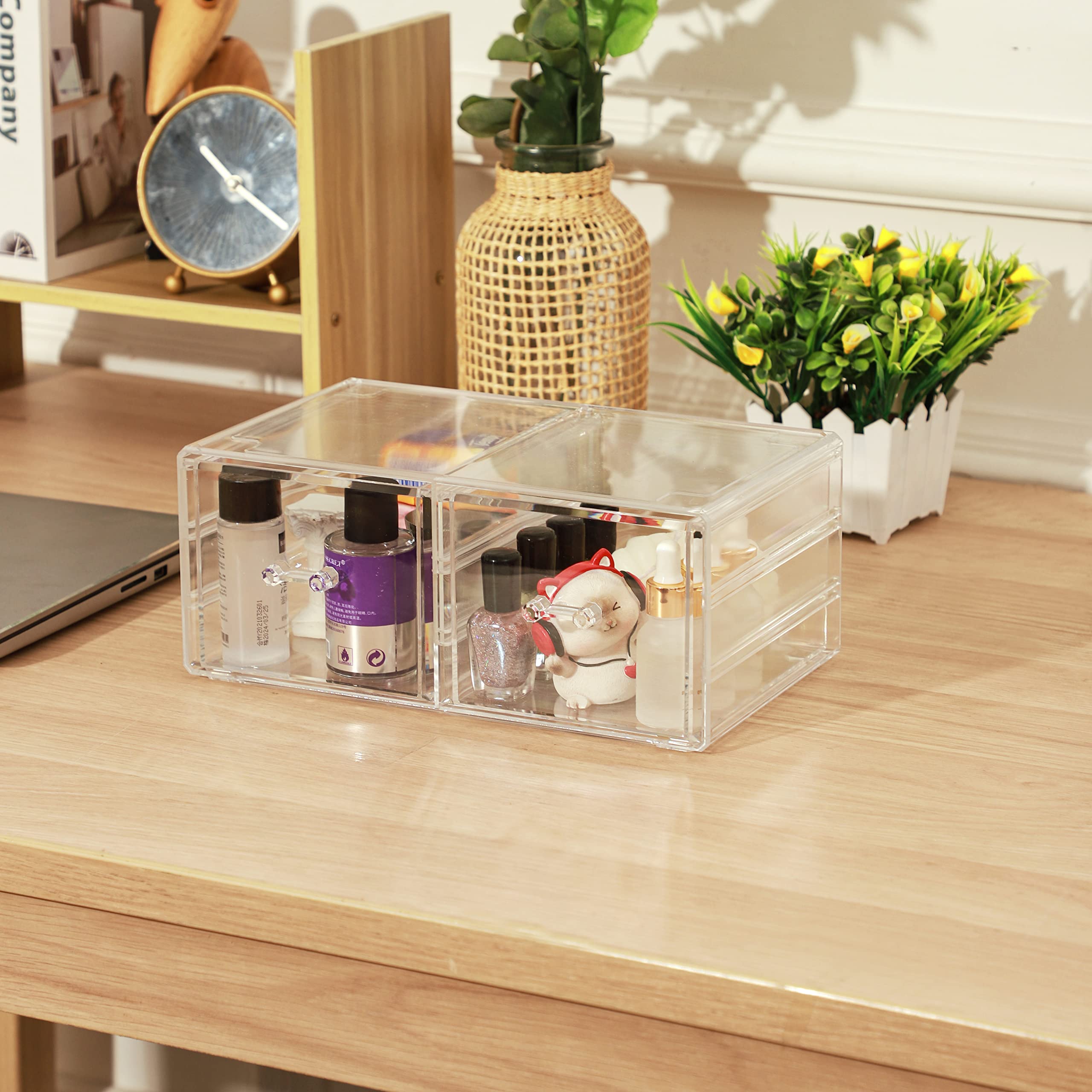 2-Pack Clear Acrylic Stackable Storage Drawers for Vanity & Desk - 6-Tier Desktop Organizer for Office, Jewelry, Hair Clips, Makeup & Beauty Products - Perfect for Bedroom, Bathroom & Workspace Organization