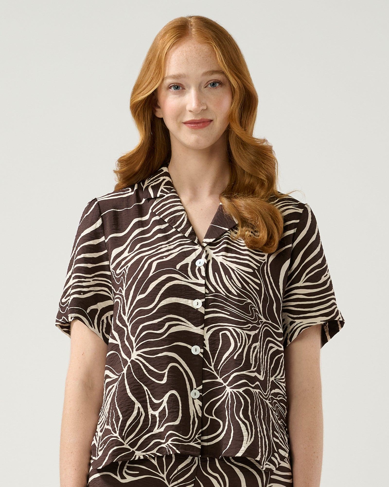 Palm Paradise Top - Stylish Women's Summer Blouse for Beach & Vacation | Boho Floral Print Short Sleeve Shirt