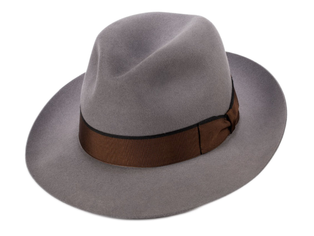 Premium Fernandez & Roche Fur Felt Fedora Hat - Light Grey Wide Brim Hat for Men & Women | Classic Vintage Style for Outdoor Events, Travel & Fashion