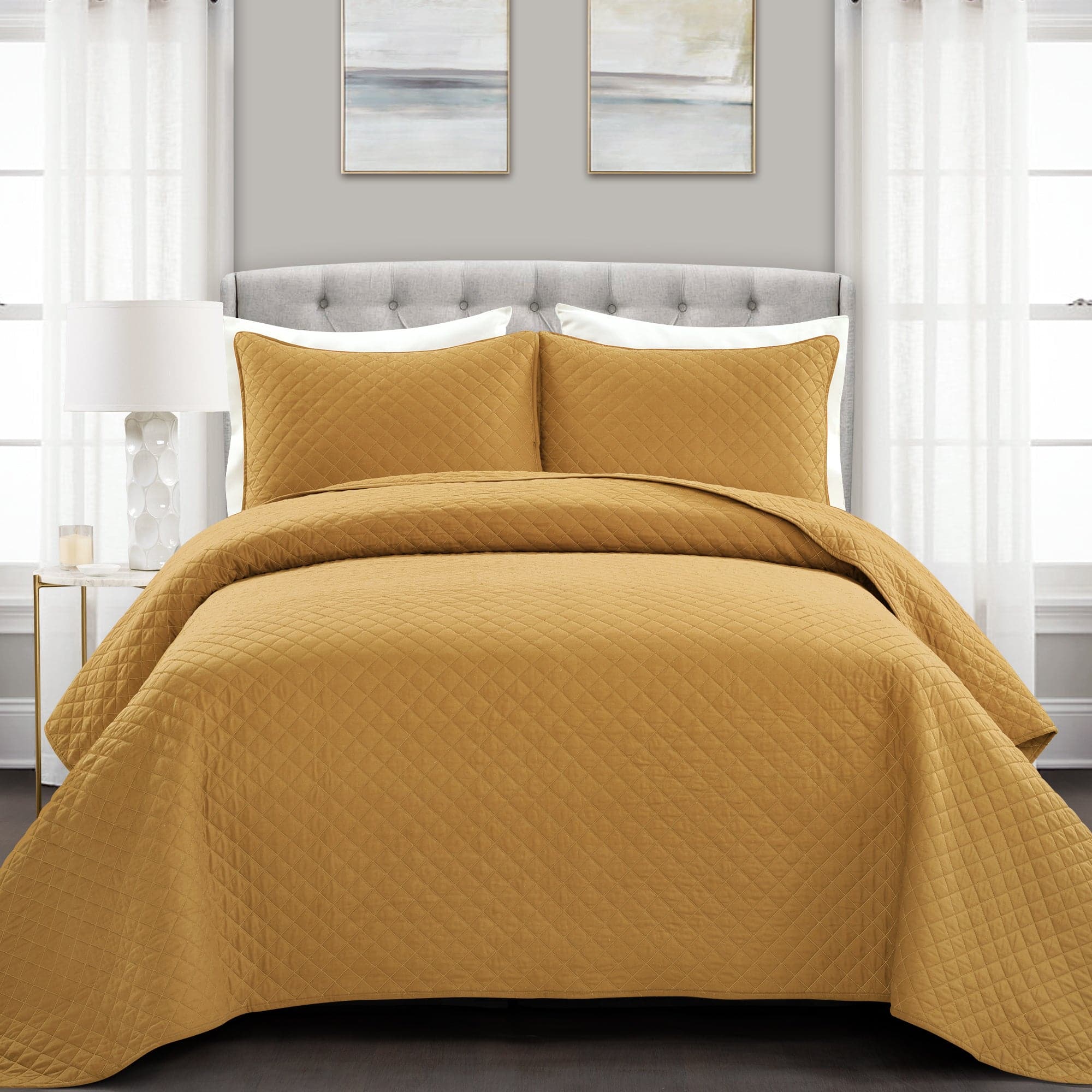 Ava Diamond Oversized Cotton Quilt Set - King Size Bedding with Soft Breathable Fabric for All Seasons | Perfect for Master Bedroom, Guest Room & Cozy Home Decor