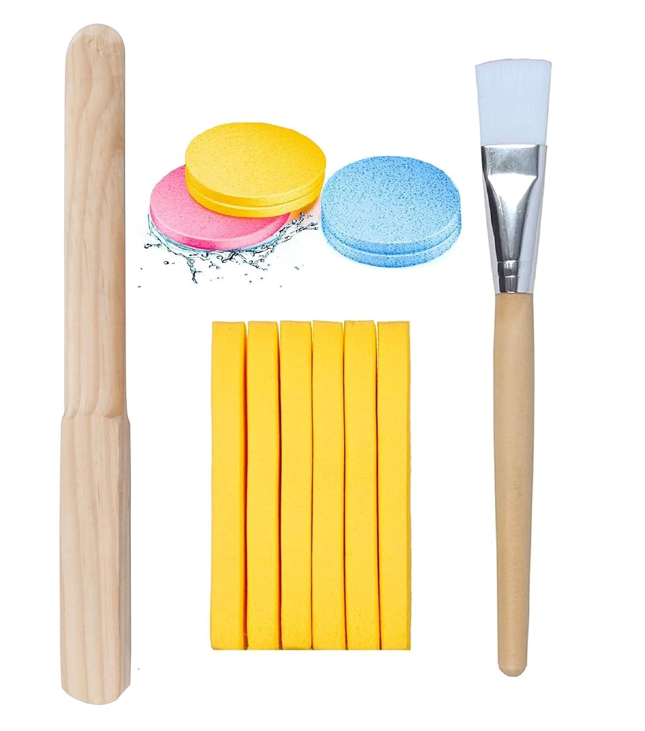 SVS ONLINE Face Pack & Bleach Applicator Brush - 1pc Soft Washable Makeup Sponge & 6 Cleansing Sticks - Gentle Facial Cleaning Puff for Skin Care & Makeup Removal - Perfect for Daily Beauty Routine & Spa Treatments