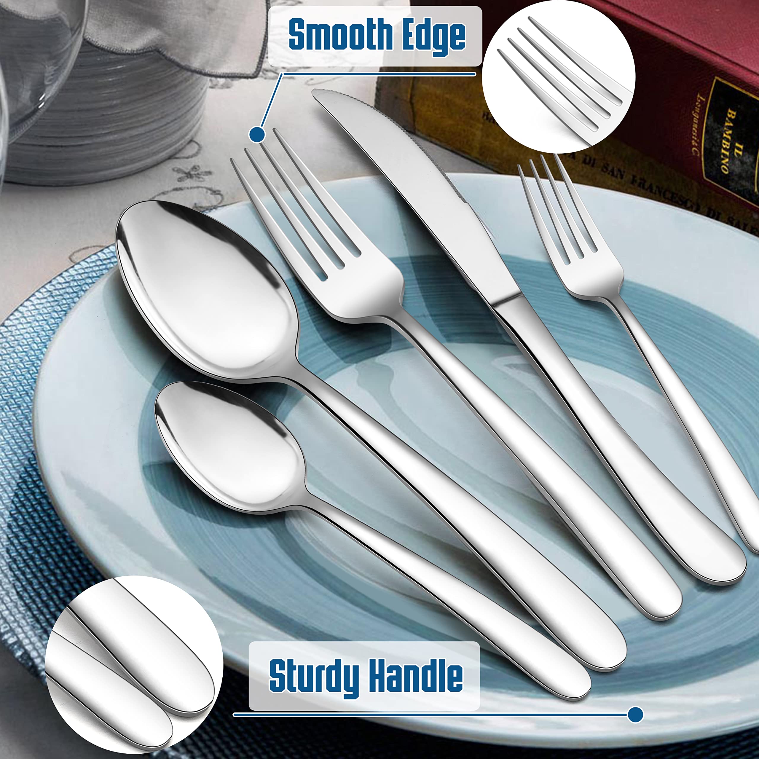 Premium 48-Piece Stainless Steel Flatware Set for 8 - Heavy Duty Silverware with Thick Steak Knives, Forks & Spoons - Elegant Cutlery for Home, Wedding & Parties - Dishwasher Safe - Perfect for Fine Dining, Entertaining & Everyday Use