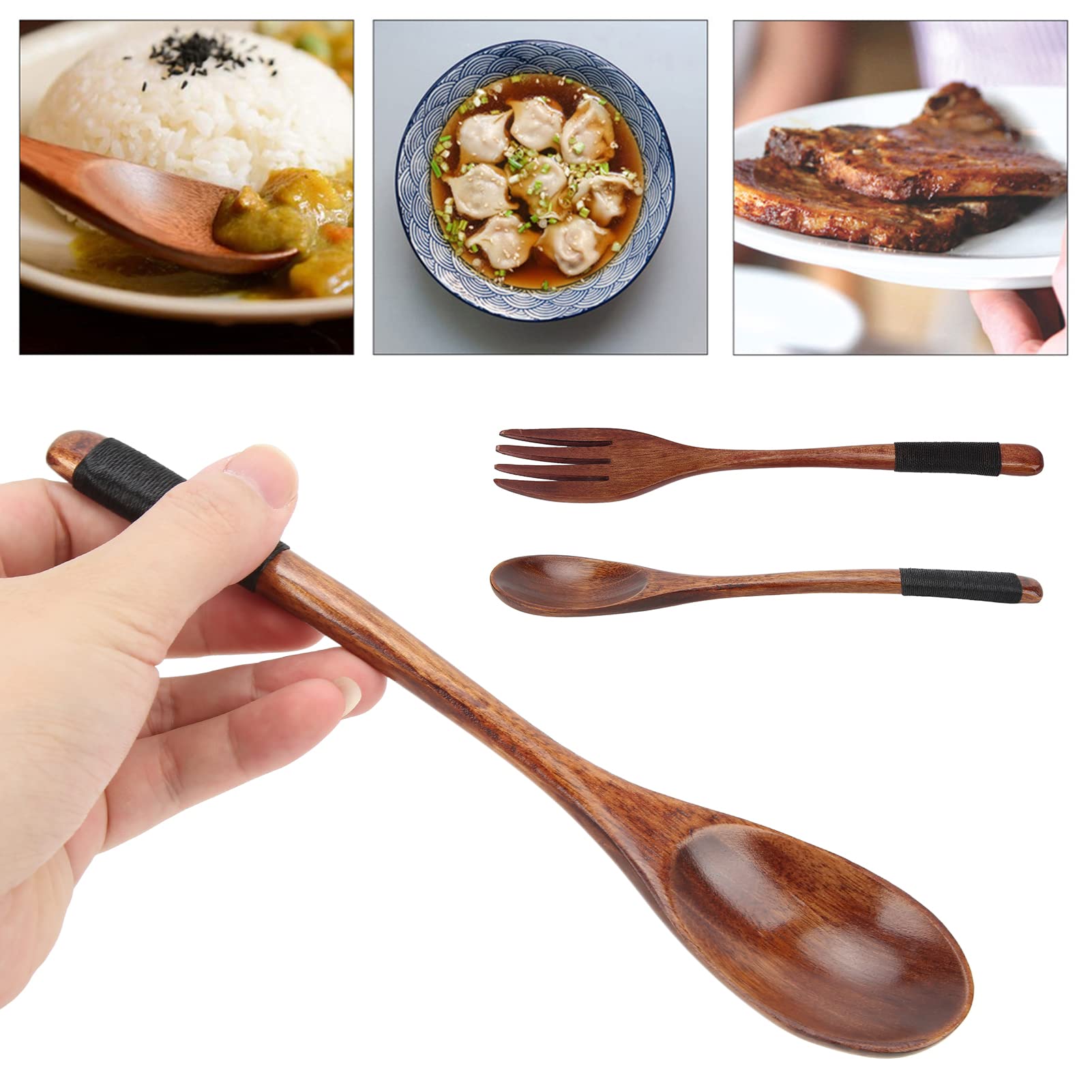 6-Piece Reusable Wooden Spoon and Fork Set - 8.9 Inch Eco-Friendly Japanese Style Cutlery for Camping, Picnics & Home Dining - Natural Wood Utensils for Sustainable Eating