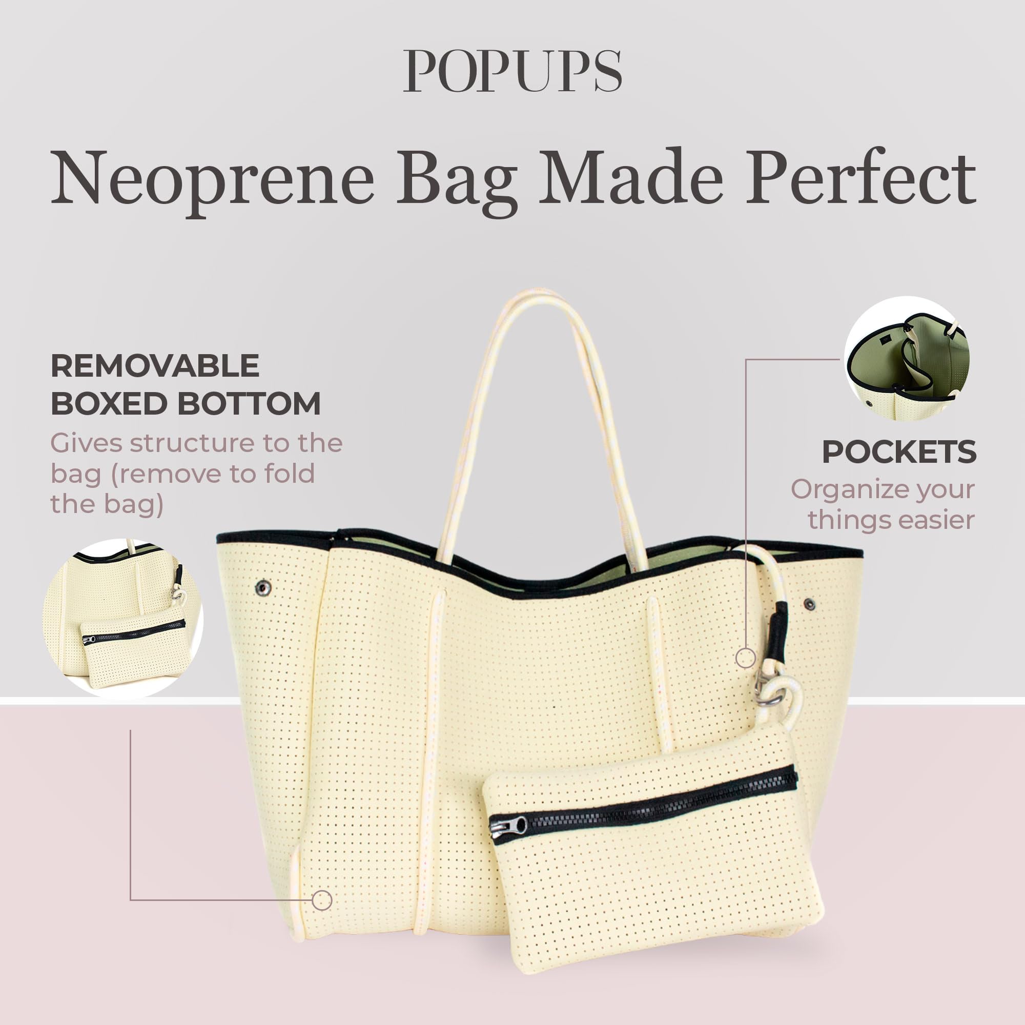 Stylish Large Neoprene Tote Bag for Women - Waterproof Designer Handbag with Multiple Pockets & Zipper Pouch - Perfect for Work, Travel, Gym & Beach Day Essentials