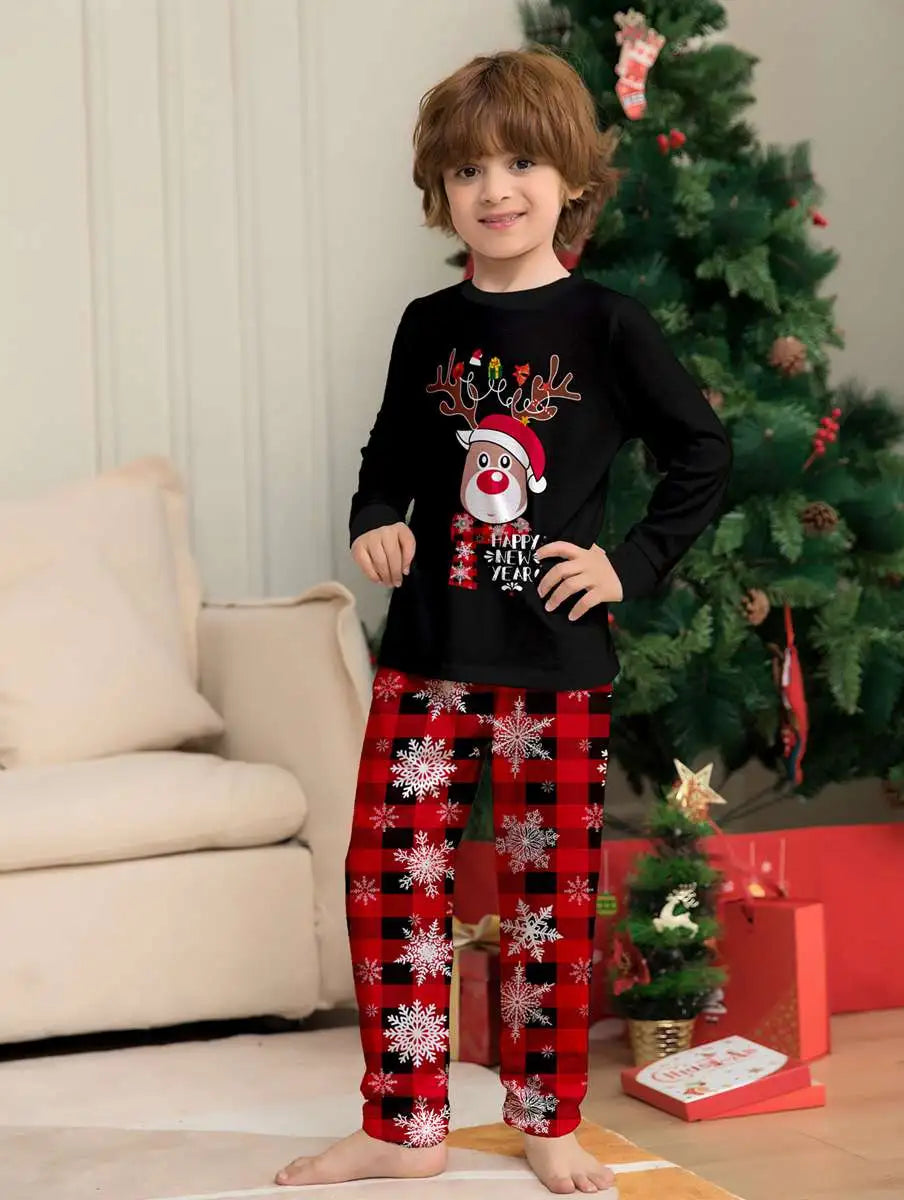 Reindeer Snow Family Matching Christmas Pajamas Sets - Cozy Holiday Sleepwear for Family Photos & Festive Gatherings