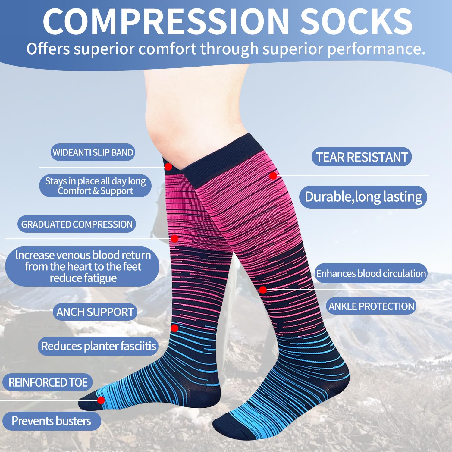 Best 15-20 mmHg Knee High Compression Socks for Women & Men - 3 Pairs Medical Support Stockings for Nurses, Running, Travel & Varicose Vein Relief