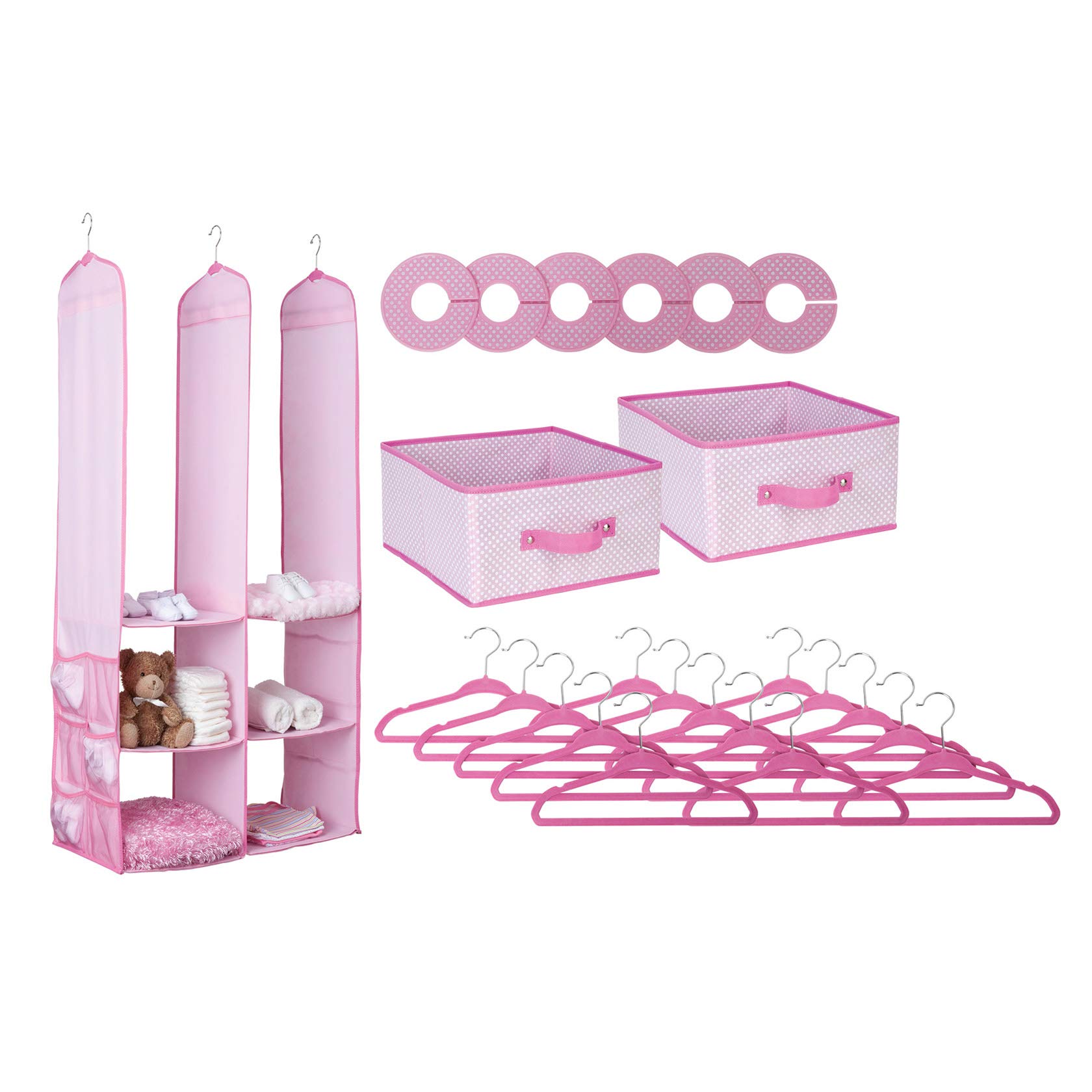Delta Children Nursery Storage 24-Piece Set - Pink Organizer for Baby Clothes, Toys & Essentials | Space-Saving Solution for Bedroom, Nursery & Closet | Perfect for Newborns & Toddlers Organization
