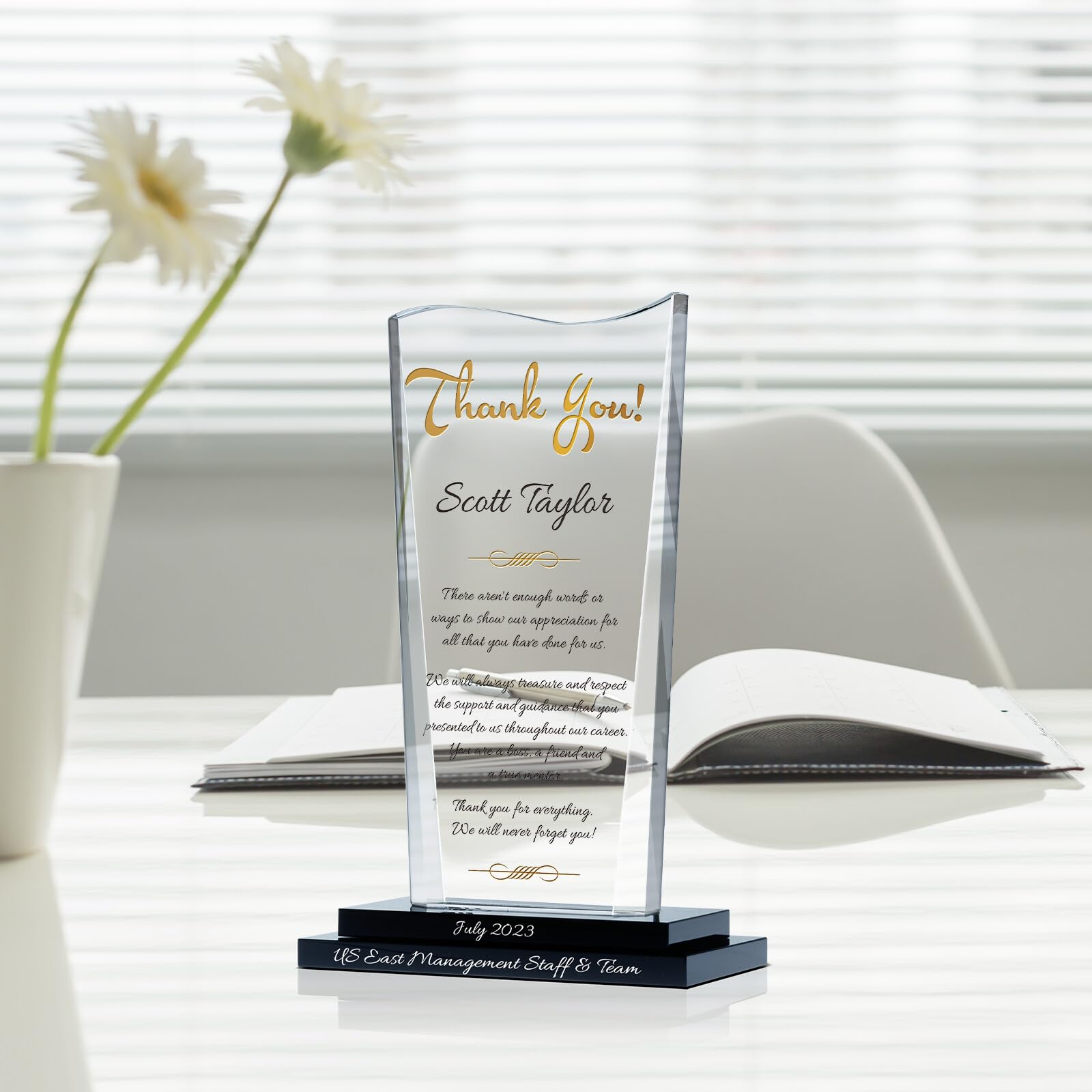 Personalized Crystal Farewell Gift for Boss - Custom Engraved with Name & Message - Unique Retirement or Going Away Present for Manager, Supervisor & Leaders (7.5