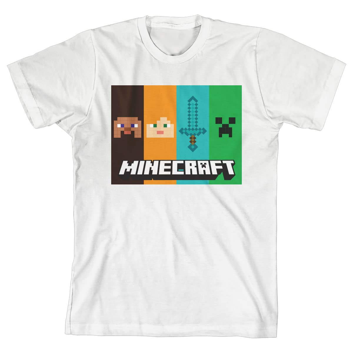 Minecraft Flat Panels Boys White T-Shirt | Official Licensed Graphic Tee | Comfortable Cotton Shirt for Gaming & Casual Wear