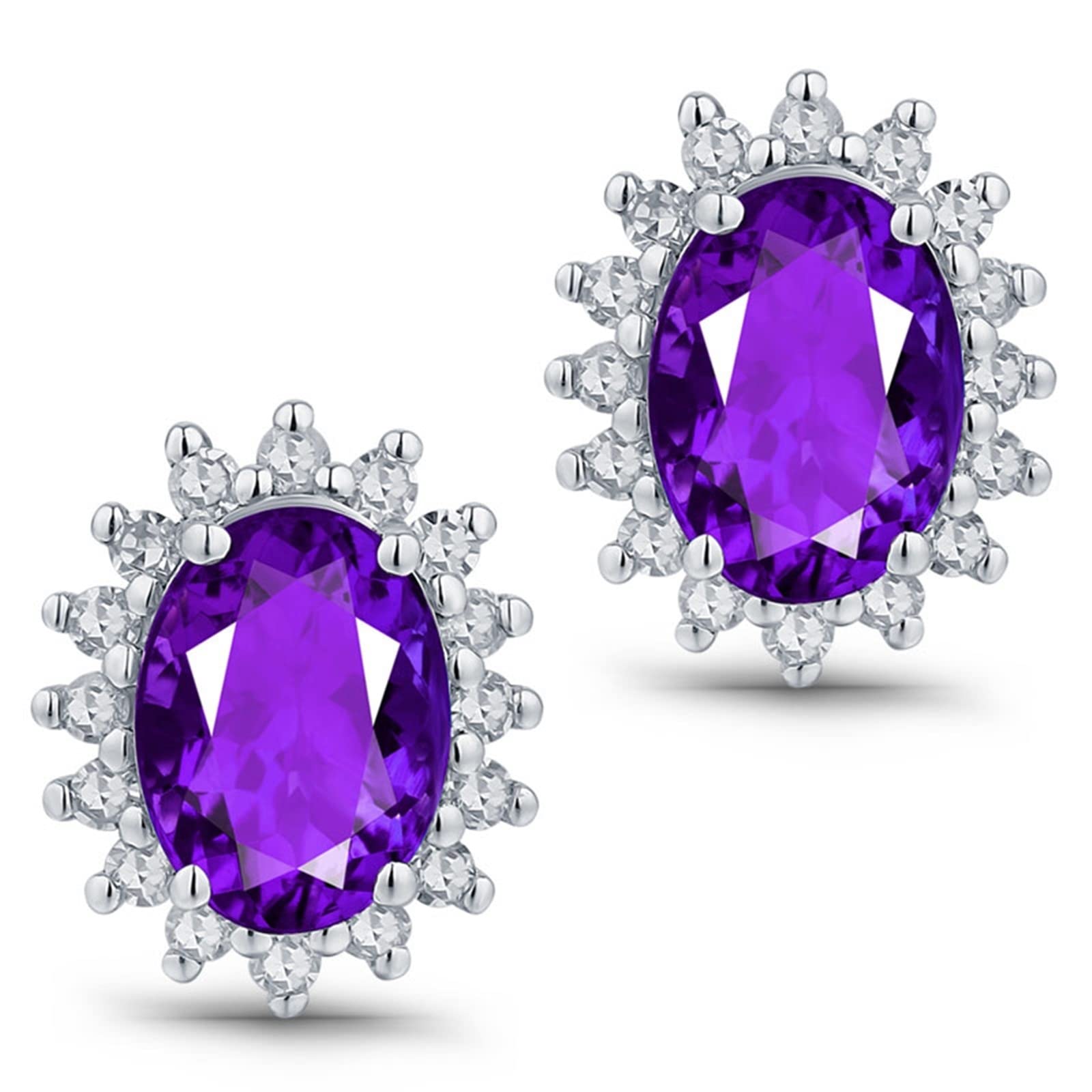 18ct White Gold Amethyst Stud Earrings for Women - 2.13ct Oval Purple Gemstone with Diamond Accents | Elegant Jewelry Gift for Birthday, Anniversary & Special Occasions