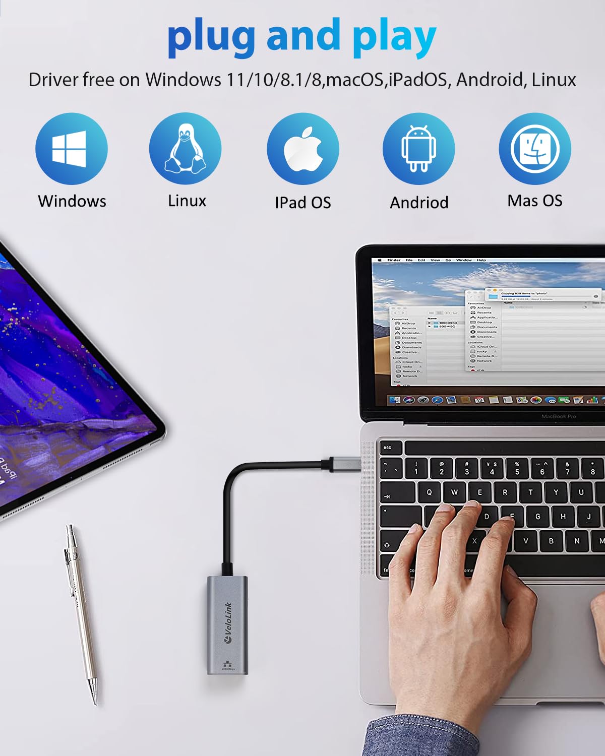 USB C to Ethernet Adapter 1000Mbps for MacBook & Laptop