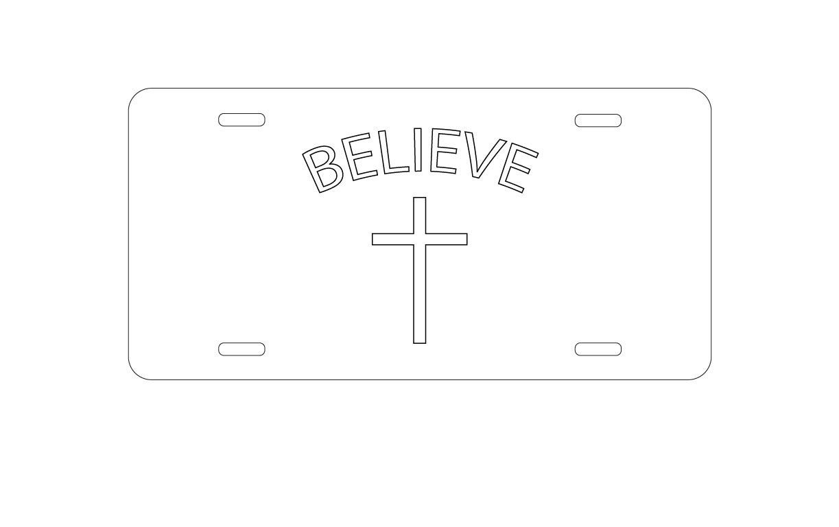 DistinctInk Custom Aluminum Vanity License Plate for Car Front - Believe with Cross & Jesus Design - Personalized Auto Accessory for Christian Faith Expression - Perfect for Cars, Trucks & Motorcycles as Religious Statement