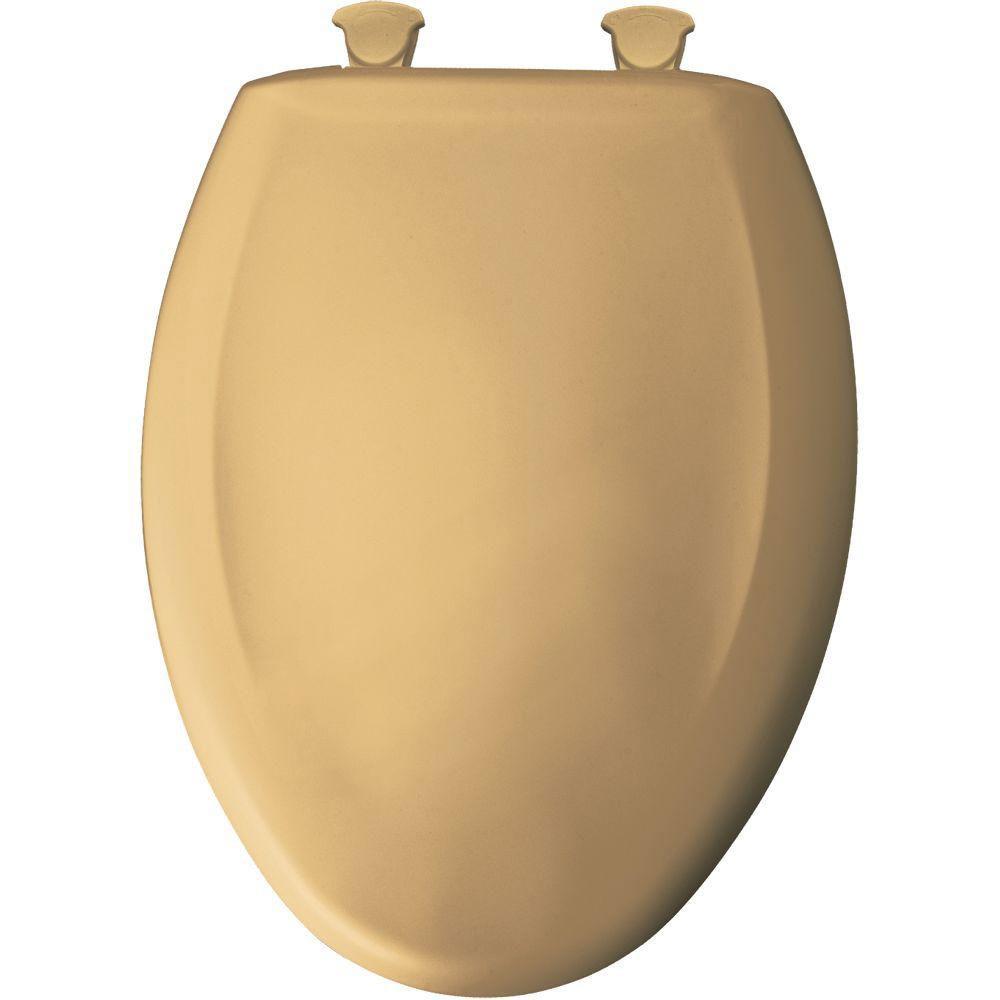 Bemis Slow Close STA TITE Elongated Toilet Seat with Closed Front - Soft Chamois Finish | Durable & Quiet for Bathroom, Home & Commercial Use (Model 529779)