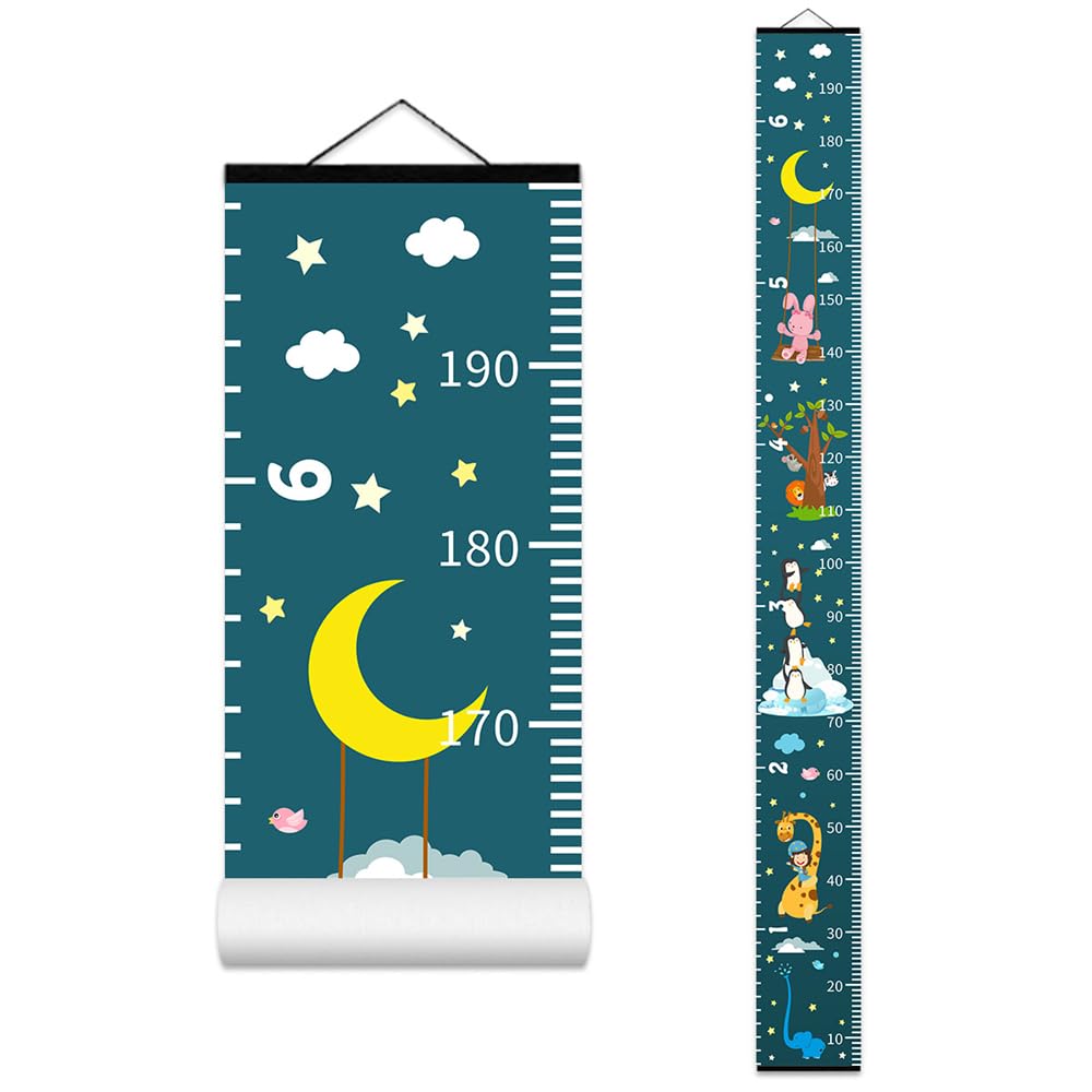 Moon Rabbit Baby Height Growth Chart - Canvas Wall Ruler for Kids, Toddlers & Nursery Decor | Removable Measuring Tool for Boys & Girls | Perfect for Bedroom, Playroom & Baby Shower Gifts (Black Wood)