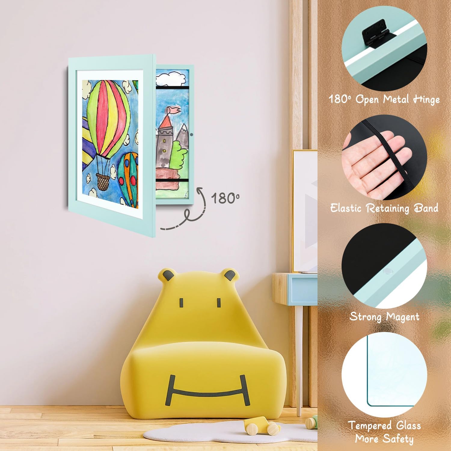 Golden State Art 10x12.5 Inch Kids Art Frames - Front Opening Display Frames for Children's Drawings, Art Projects & Schoolwork - Light Blue Set of 8 - Perfect for Home, Office or Classroom Decor
