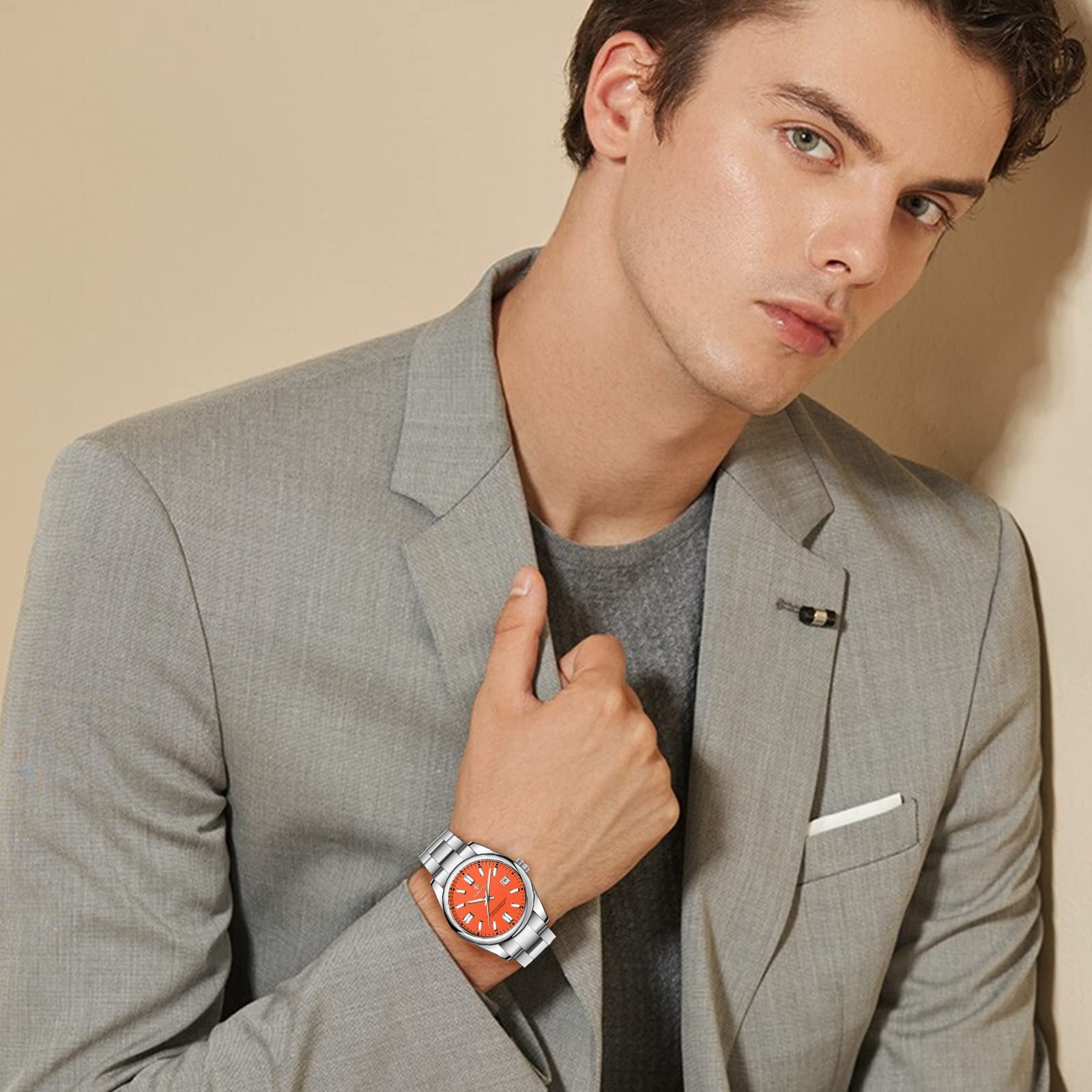 Waterproof Stainless Steel Men's Watch - Analog Chronograph Dress Watch with Luminous Hands | Fashionable & Easy to Read | Perfect Gift for Him | Ideal for Business, Formal Events & Everyday Wear