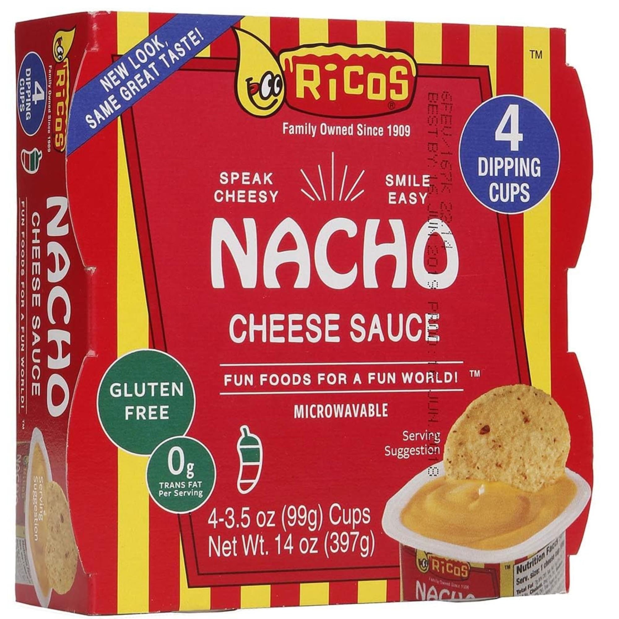 Rico's Nacho Cheese Dip - 14oz (4 Individual Cups) | Authentic Mexican Cheese Sauce for Nachos, Chips & Snacks | Perfect for Parties, Game Nights & Movie Nights | Includes Free CreateAndBundle Sticker