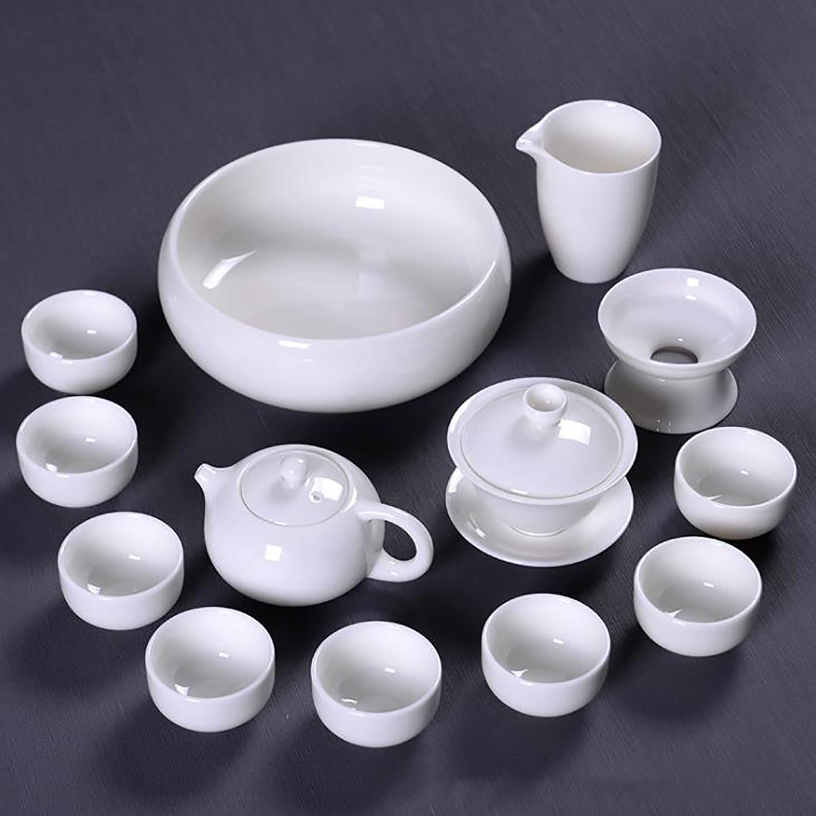 Premium Kung Fu Tea Set - Mutton Fat Jade Ceramic Teapot with Gift Box | Traditional Chinese Tea Ceremony Set for Home, Office & Business Gifting | Perfect for Meditation, Afternoon Tea & Zen Decor