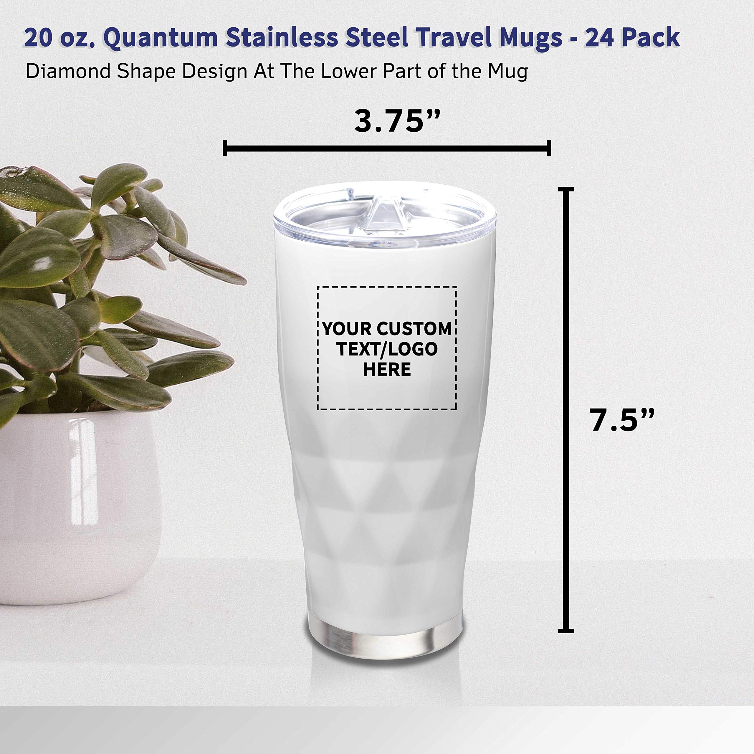 Custom 20 oz. Quantum Stainless Steel Travel Mugs - 24 Pack with Personalized Text & Logo - White - Perfect for Corporate Gifts, Promotional Events & Office Use
