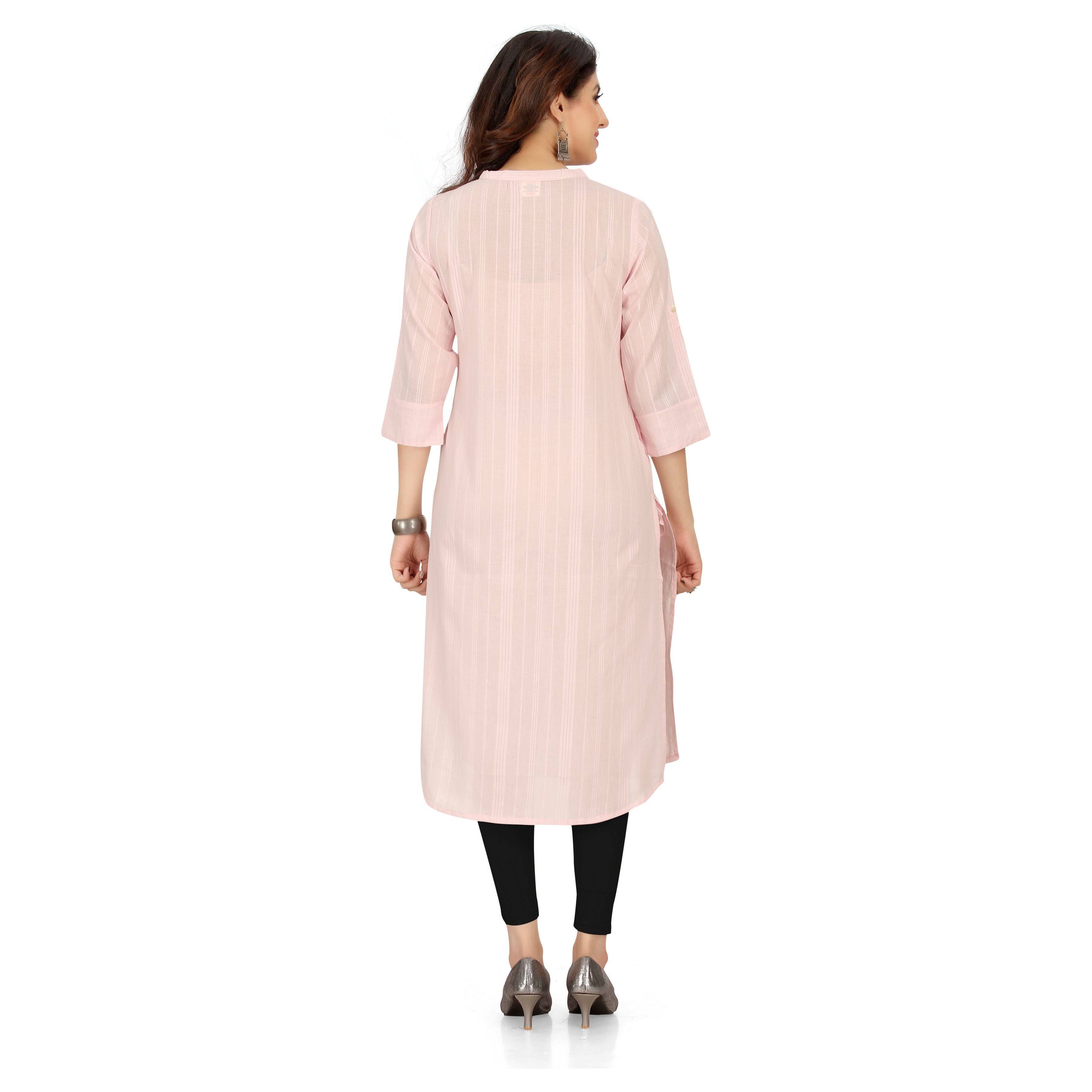 Stylish Baby Pink Cotton Kurta for Women - Comfortable Summer Kurti with Breathable Fabric - Perfect for Casual Wear, Festivals & Outings