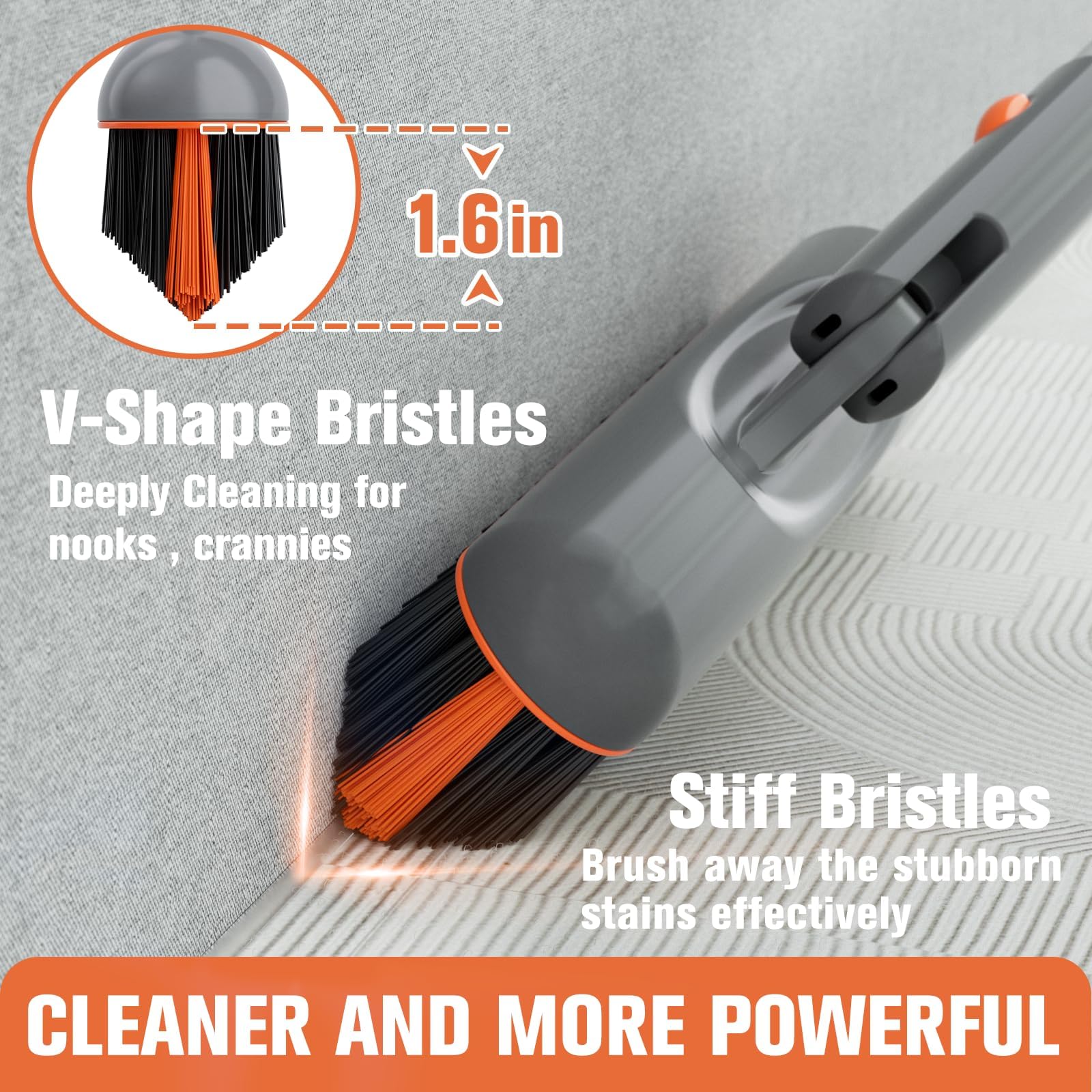 Eazer Grout Brush with Long Handle - 180° Rotating Tile Grout Cleaner, V-Shape Shower Scrubber with Stiff Bristles for Bathroom, Wall, Baseboard & Floor Cleaning - 53 Inch - Perfect for Deep Cleaning Tiles, Showers, and Hard-to-Reach Areas
