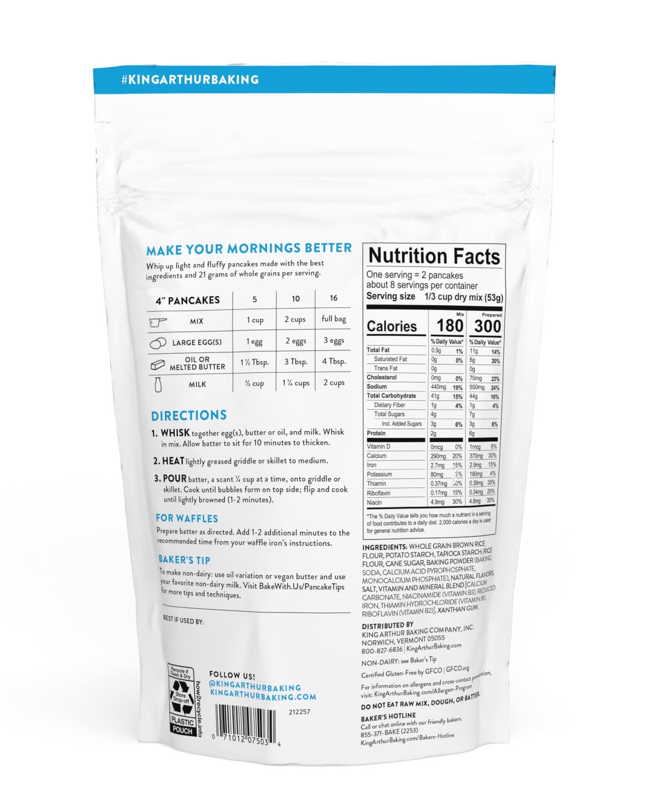 King Arthur Gluten Free Pancake Mix - Non-GMO, Kosher Certified, Easy Breakfast Solution (15 oz) | Fluffy Homemade Pancakes for Allergies & Healthy Lifestyle - Perfect for Family Brunches, Camping Trips & Quick Morning Meals