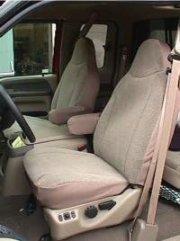 Premium Durafit Seat Covers for 1999-2001 Ford F150-F550 Pickup Trucks - Taupe Leatherette Front High Back Captain Chairs with Molded Headrests & Armrests | Perfect for Work Trucks, Off-Roading & Daily Commuting