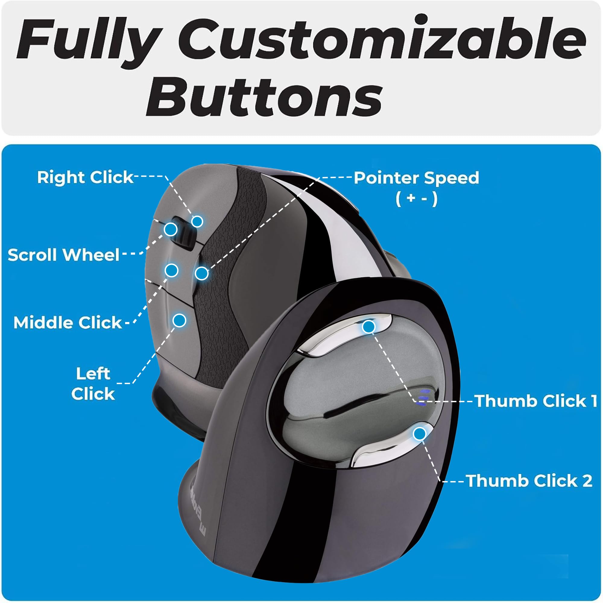 Evoluent VerticalMouse D - Ergonomic Wireless Mouse for Right Hand (Medium Size) - Perfect for Office Work, Gaming & Reducing Wrist Pain