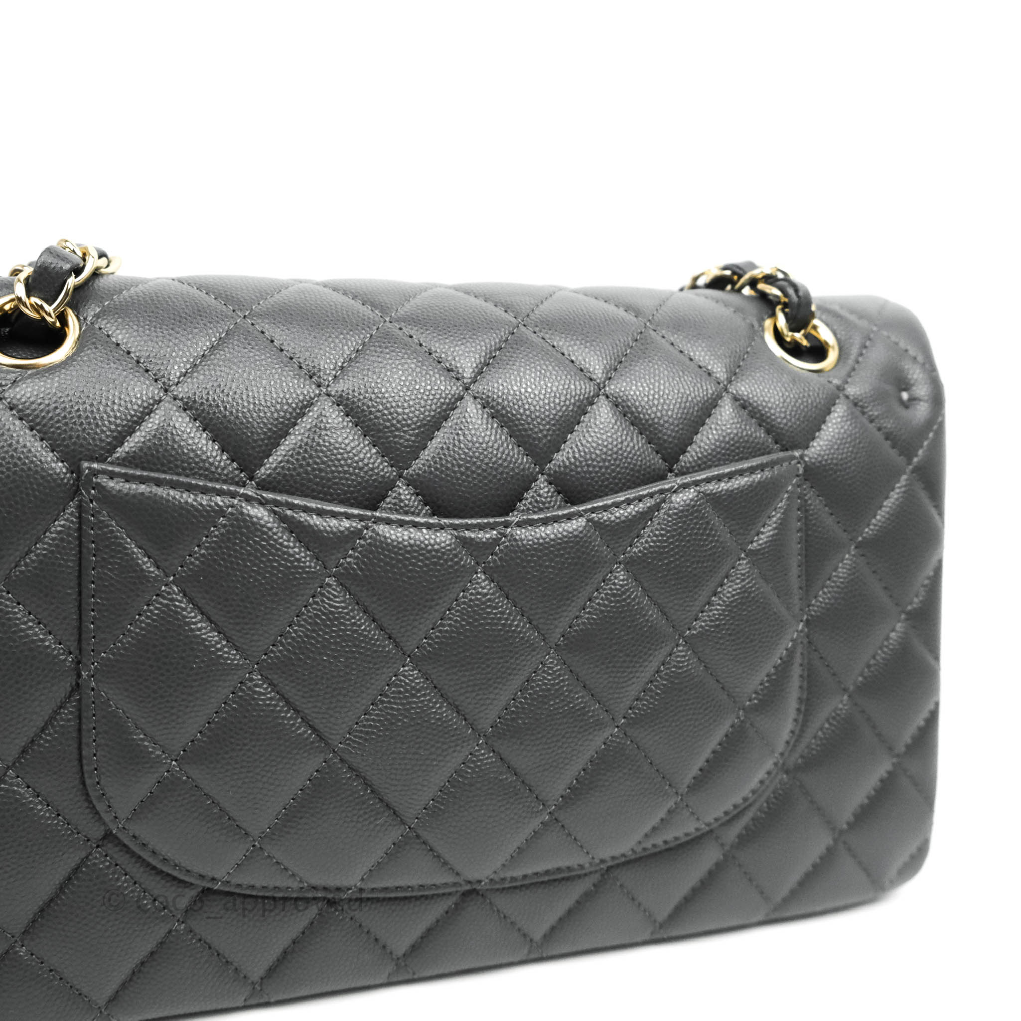 Chanel Classic M/L Medium Double Flap Bag in Dark Grey Caviar Leather with Gold Hardware - Luxury Handbag for Women, Perfect for Work, Evening Events & Special Occasions