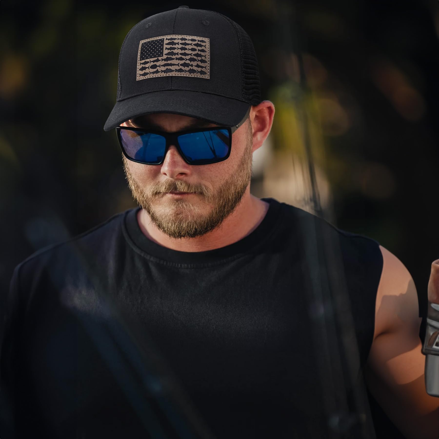 American Fish Flag Trucker Hats for Men - Adjustable Snapback Fishing Hats for Outdoor Enthusiasts - Perfect for Camping, Fishing Trips & Everyday Wear