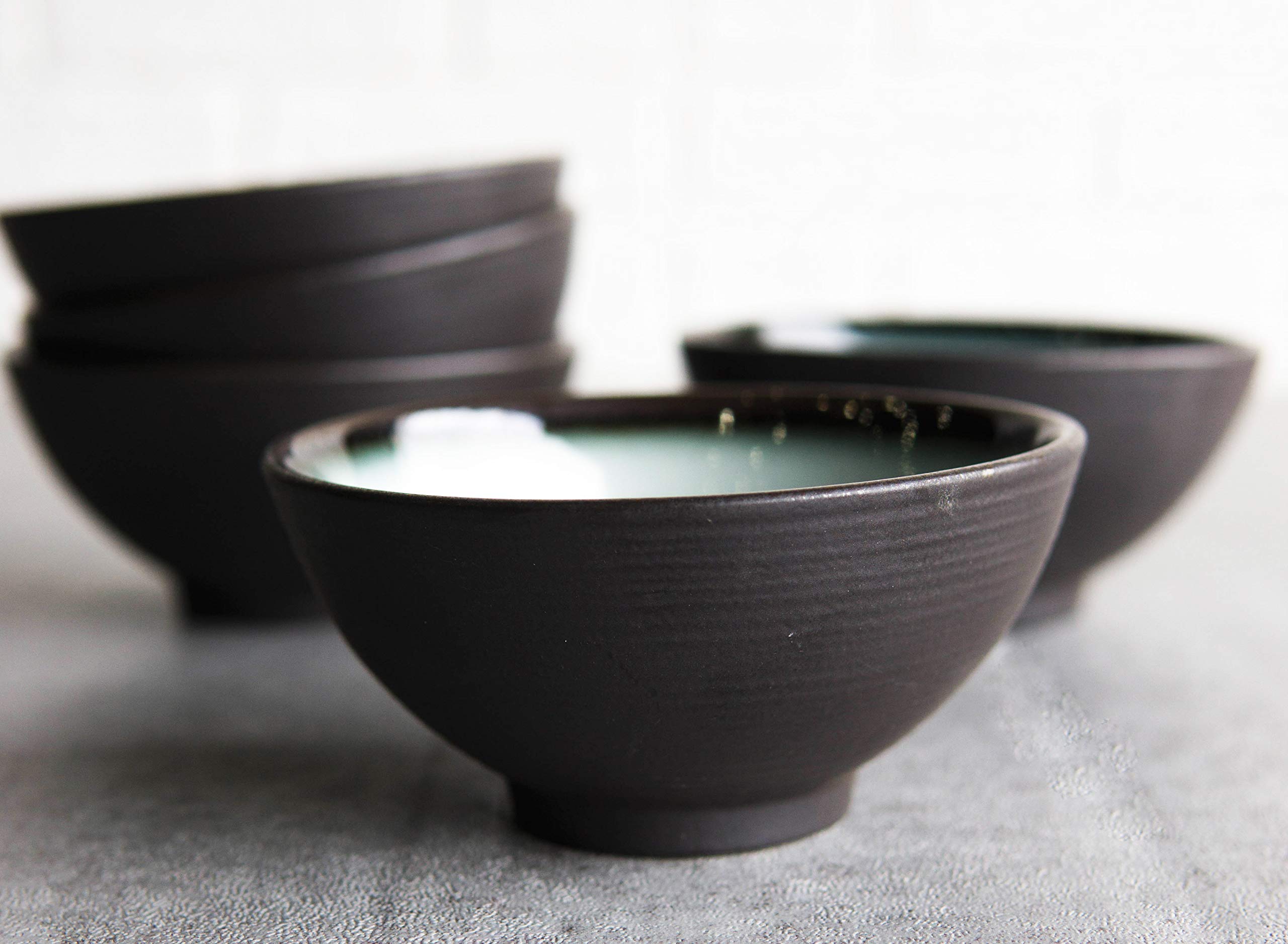 **Ebros Gift Porcelain Serveware Set - 6-Pack Artistic Ocean Zen Aquamarine Black Gradient Textured Bowls (10oz) - Perfect for Appetizers, Soup, Dessert & Rice - Ideal for Restaurants, Home Dining & Gifts**