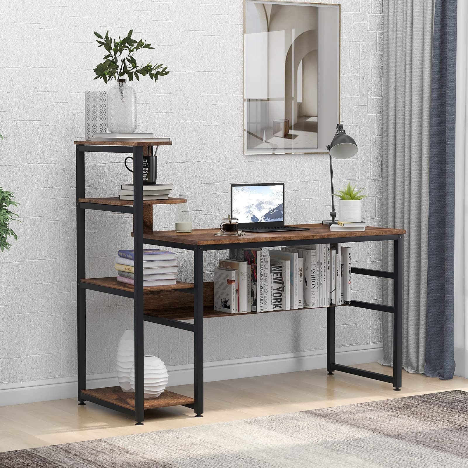 Modern Computer Desk for Home Office - Sturdy MDF Writing Desk with Bottom Shelf - Laptop & Notebook Workstation - Study Table for Small Spaces - Brown (Ideal for Remote Work & Online Learning)