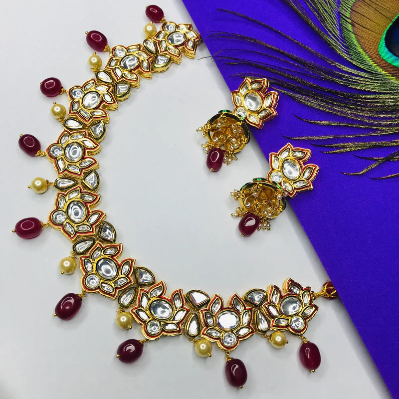 Royal Kundan Gold Plated Necklace & Earrings Set (D565) - Elegant Indian Jewelry for Weddings, Parties & Special Occasions
