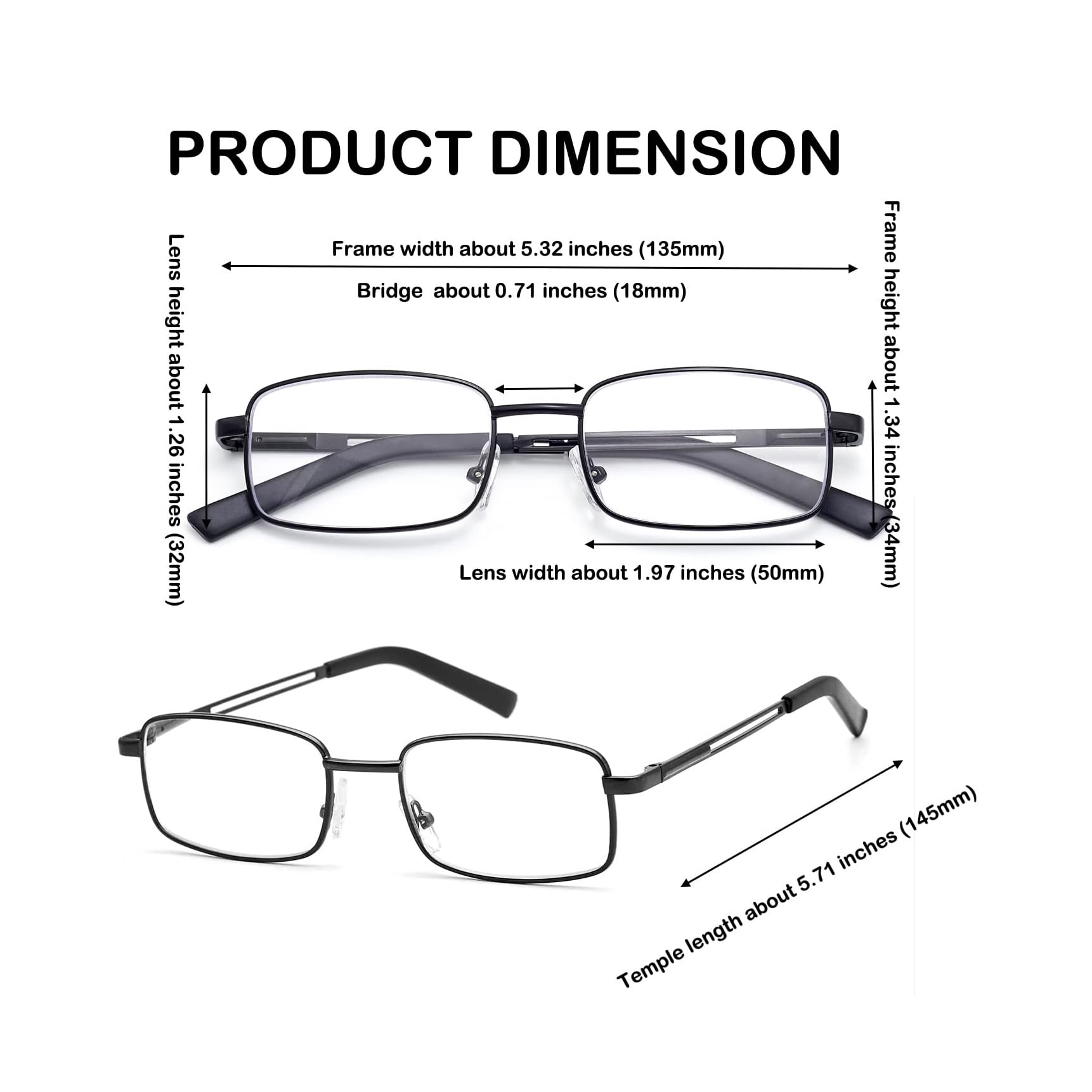 Premium Stainless Steel Reading Glasses for Men - Blue Light Blocking Computer Glasses with Clear Lens & Soft Protective Case - Ideal for Office Work, Screen Time & Book Reading