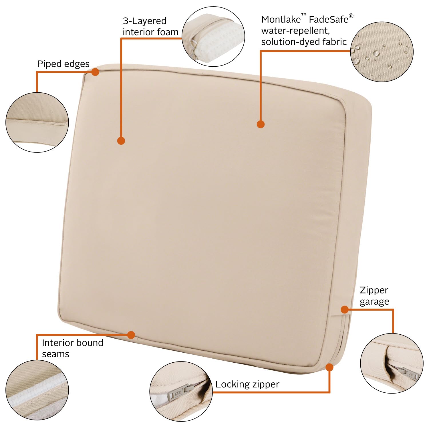 Water-Resistant Patio Lounge Cushion 23x20x4 - Antique Beige for Outdoor Loveseats & Chairs