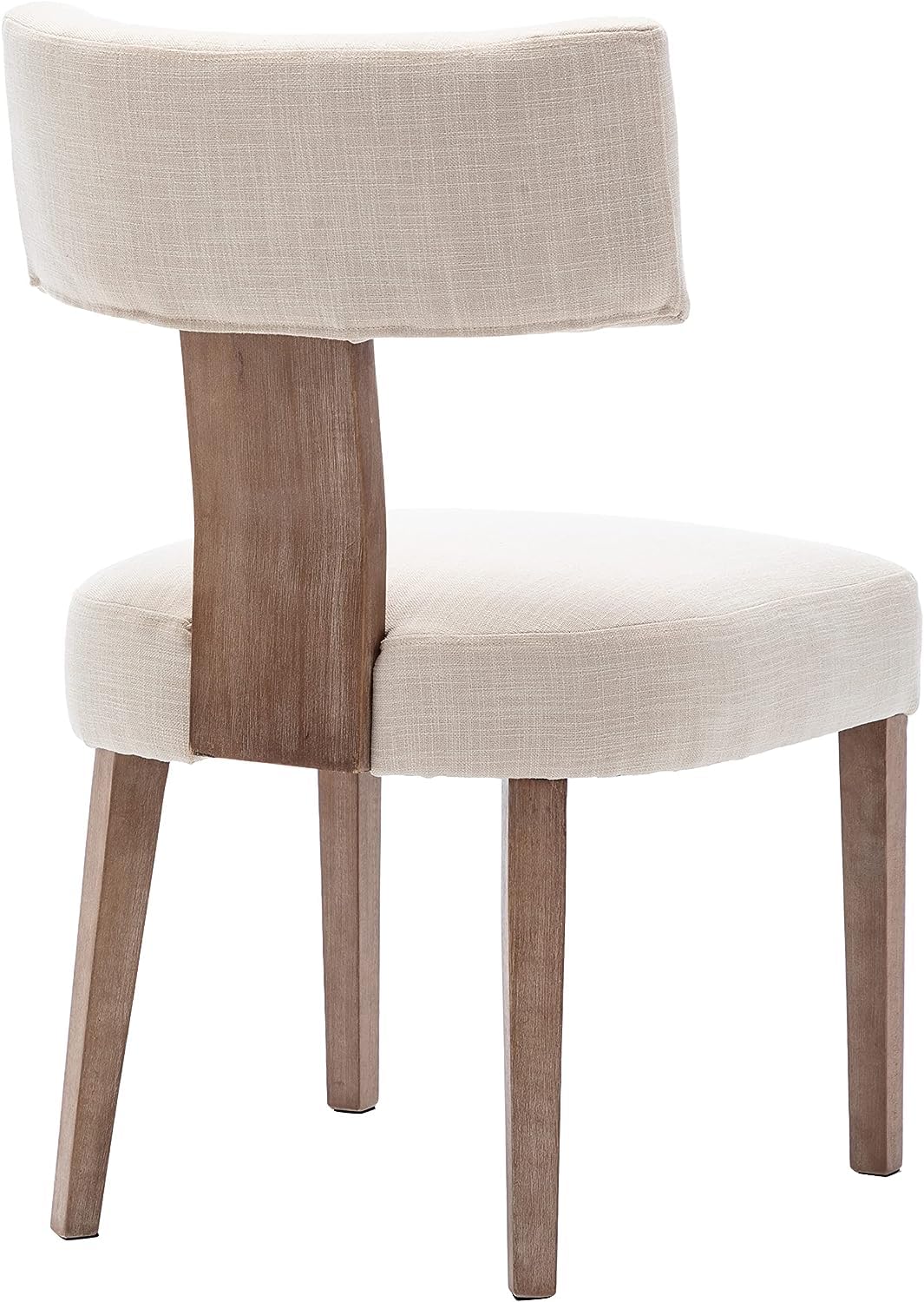Mid Century Modern Dining Chairs Set of 2 - Upholstered Linen Fabric Kitchen Chairs with Curved Backrest & Wood Legs, Beige - Perfect for Farmhouse Dining Rooms & Cozy Breakfast Nooks
