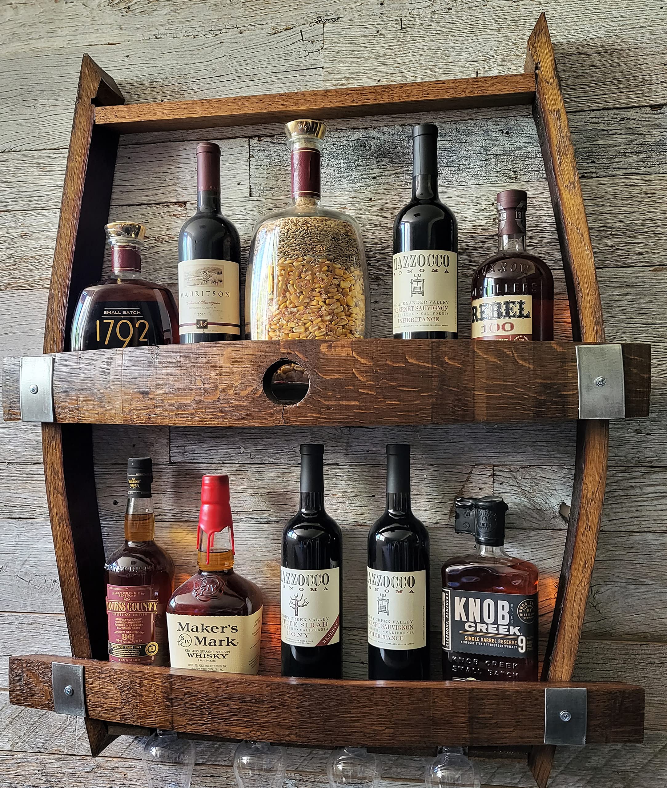 Premium Whiskey & Wine Rack - Solid Wood Liquor Cabinet for Home Bar, Dining Room, or Office Decor - Holds 12 Bottles with Glass Shelf & Storage Space