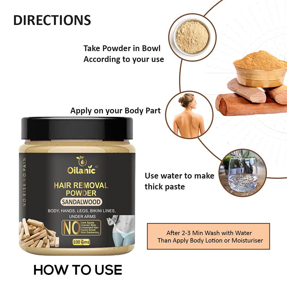 Oilanic Orange & Sandalwood Hair Removal Powder - 2 Pack (100g Each, Total 200g) - Natural & Gentle Depilatory for Smooth Skin - Perfect for Legs, Arms & Bikini Line