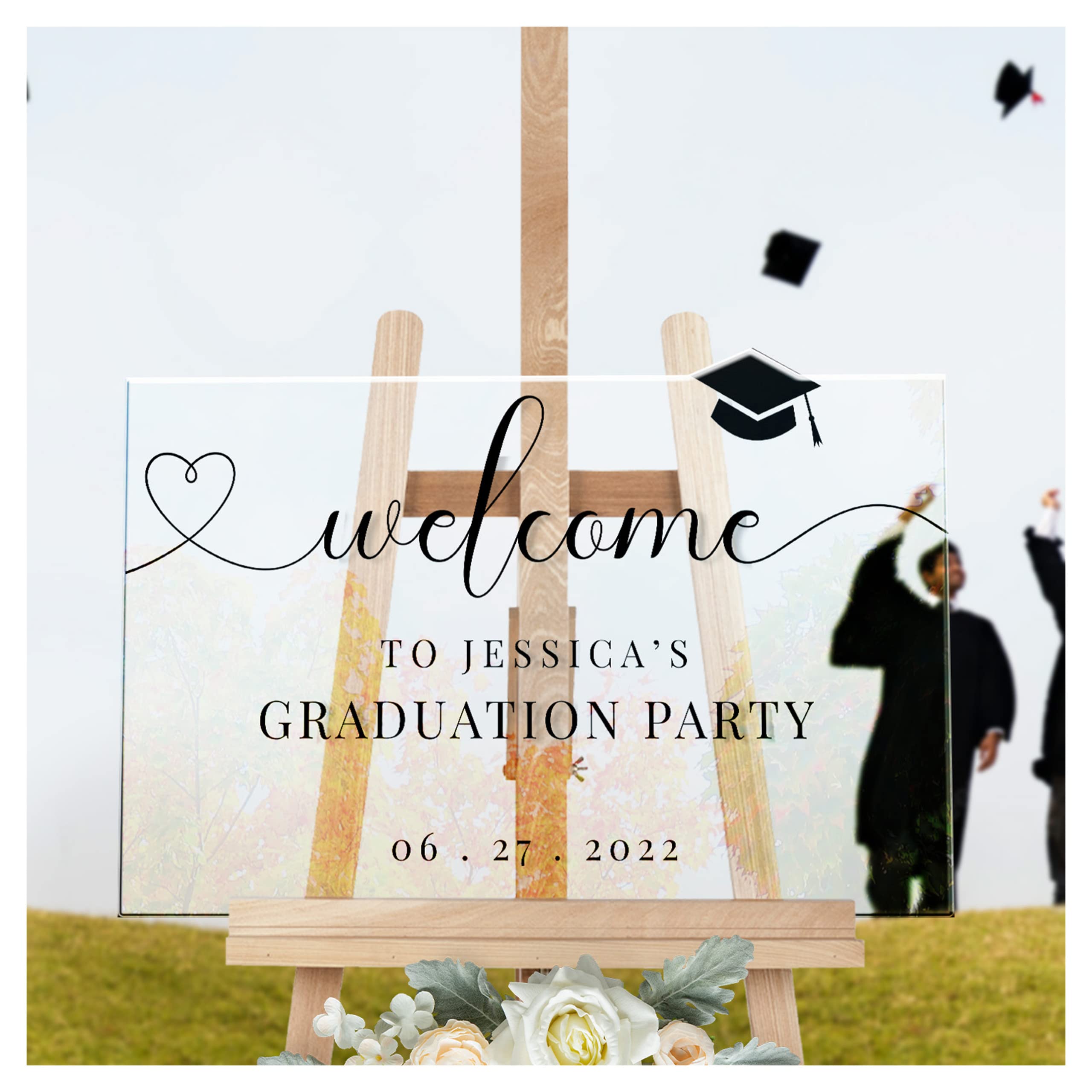 Custom Black & White Graduation Sign - Personalized Classic Graduation Party Decor - Welcome to My Graduation Sign for 2024 - Perfect for Graduation Ceremony Backdrop & Home Decor