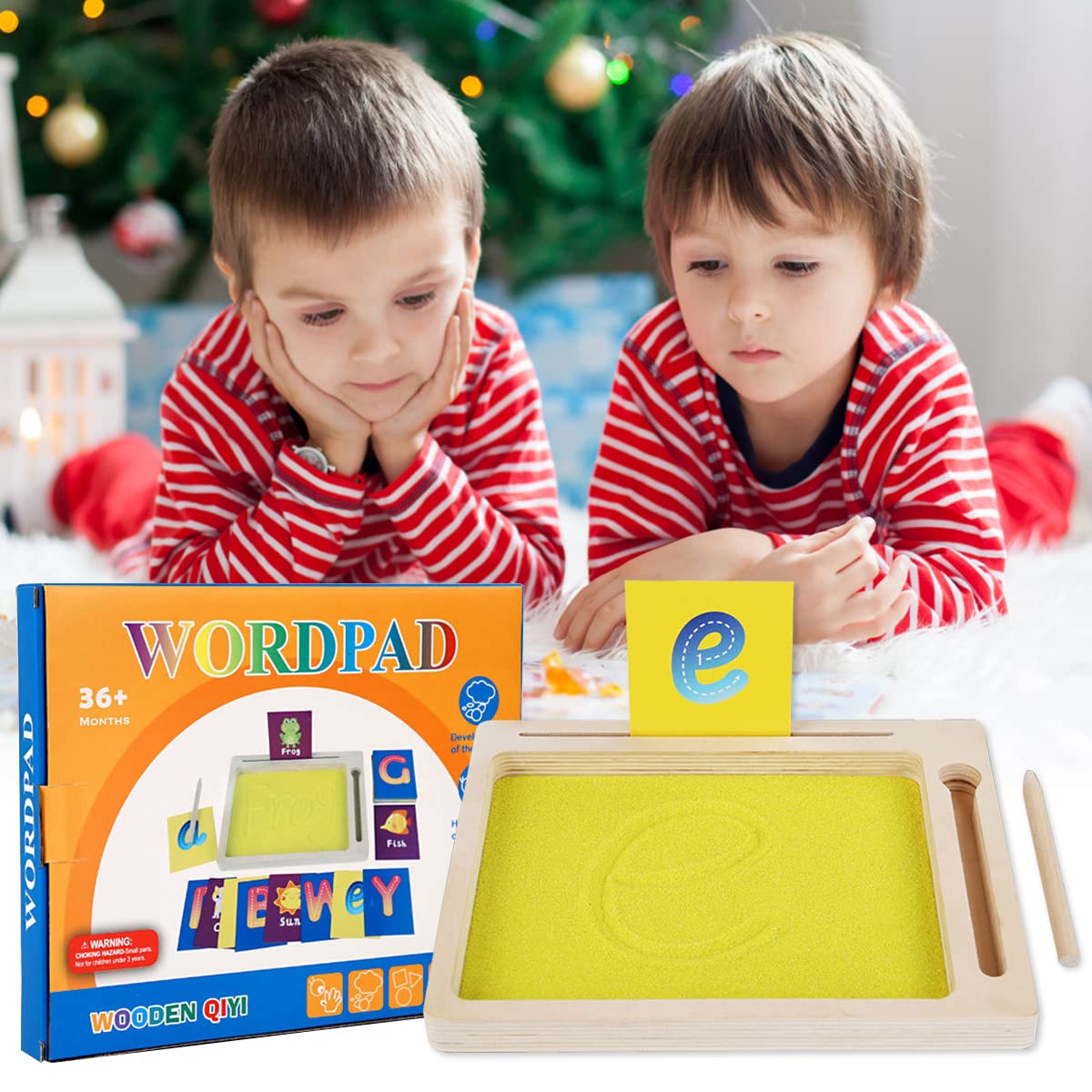 Montessori Wooden Sand Tray Set - Kids Writing & Drawing Educational Toy with Sand Scraping Box & Pencil - Learn Letters & Numbers - Perfect for Preschool Classroom & Homeschool Learning Activities