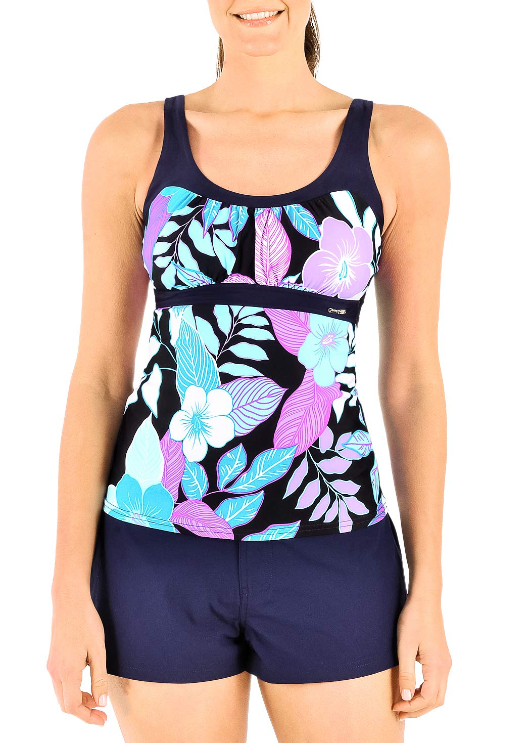 ZeroXposur Women's Modest Tankini Swimsuits Set with Solid Board Shorts – UPF 50+ Sun Protection, Quick-Dry Swimwear for Beach, Pool & Water Sports